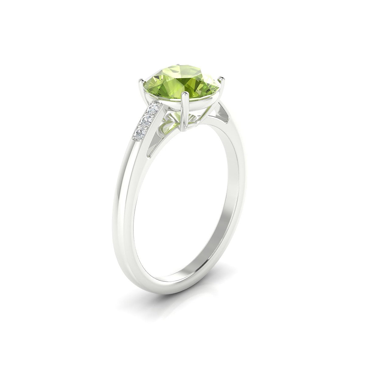 Exquisite | 18k White Gold 8 mm Round Peridot Ring