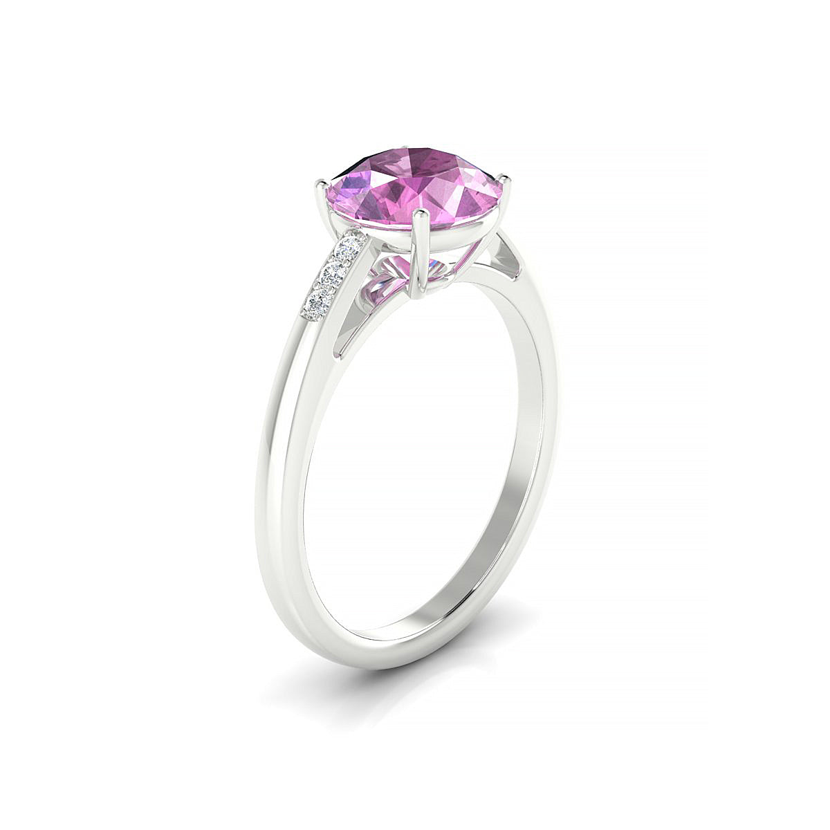 Exquisite | 18k White Gold 8 mm Round Pink Sapphire Ring