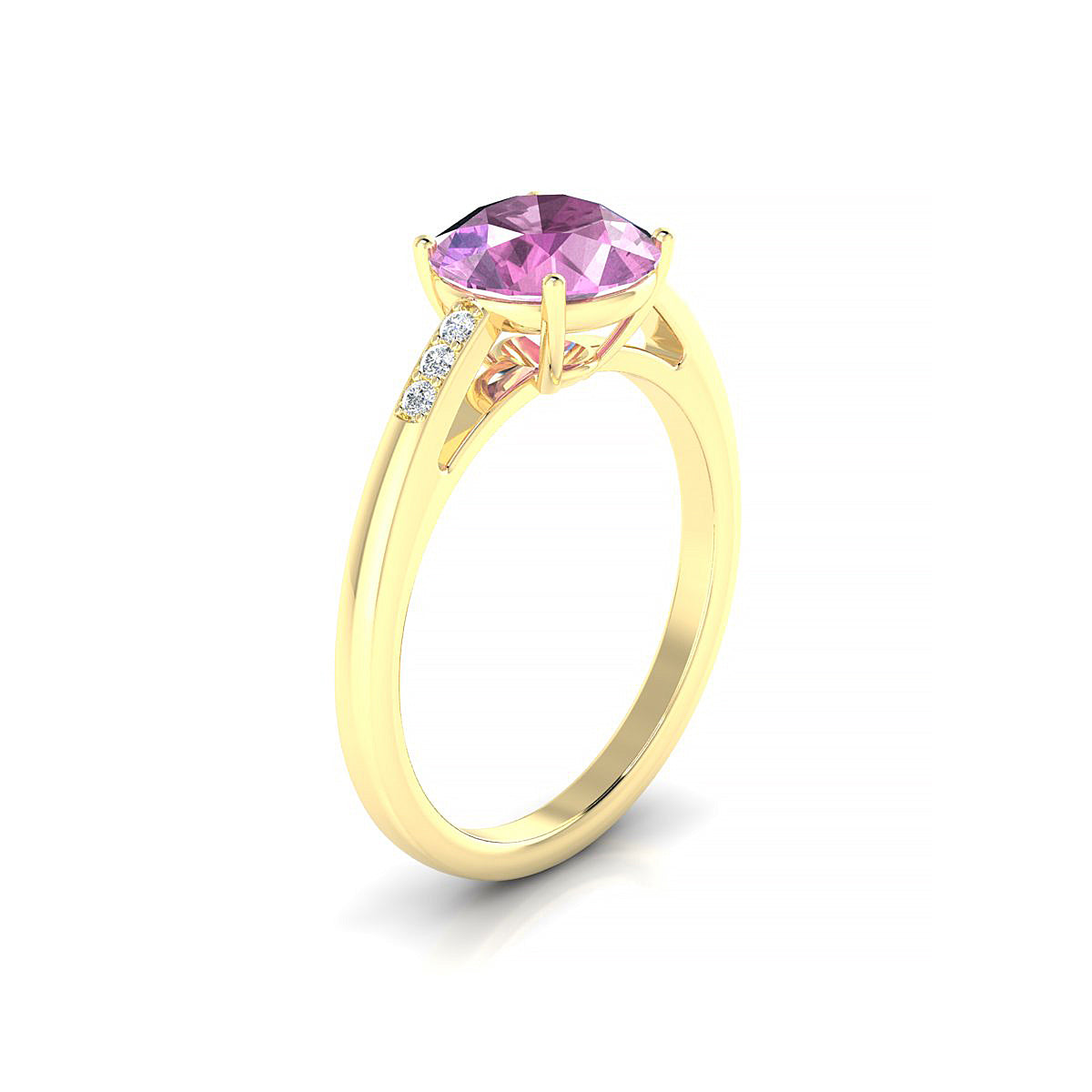 Exquisite | 18k Yellow Gold 8 mm Round Pink Sapphire Ring