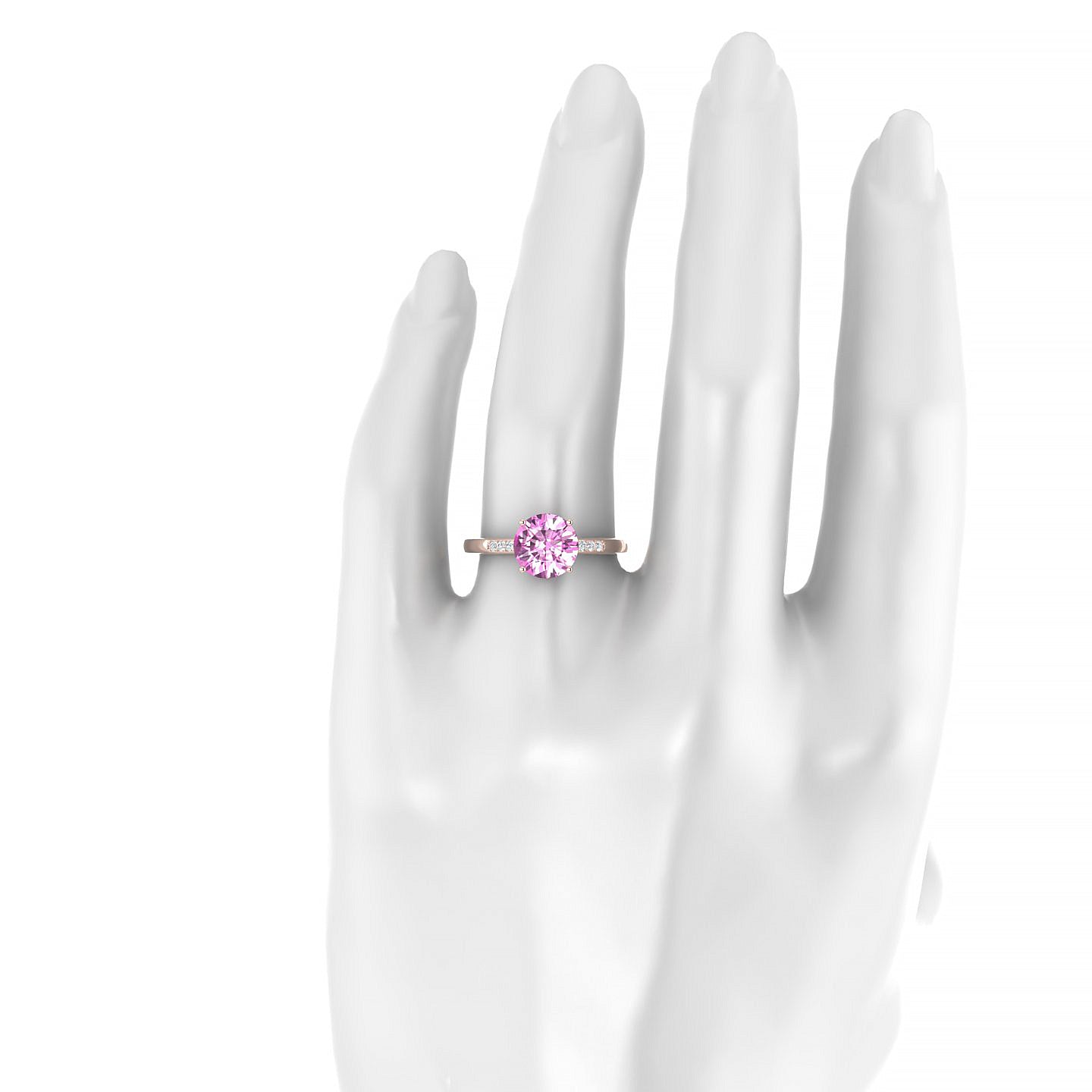 Exquisite | 18k Rose Gold 8 mm Round Pink Sapphire Ring