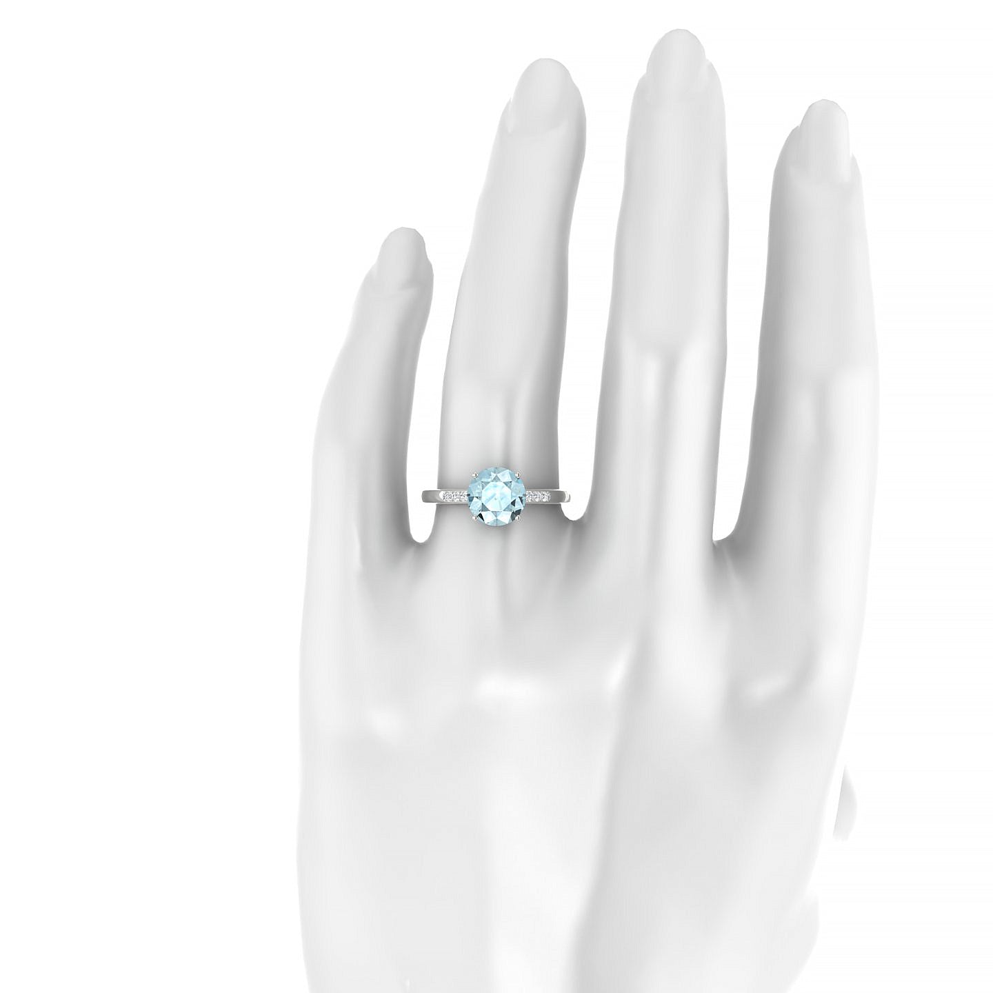 Exquisite | 18k White Gold 8 mm Round Aquamarine Ring