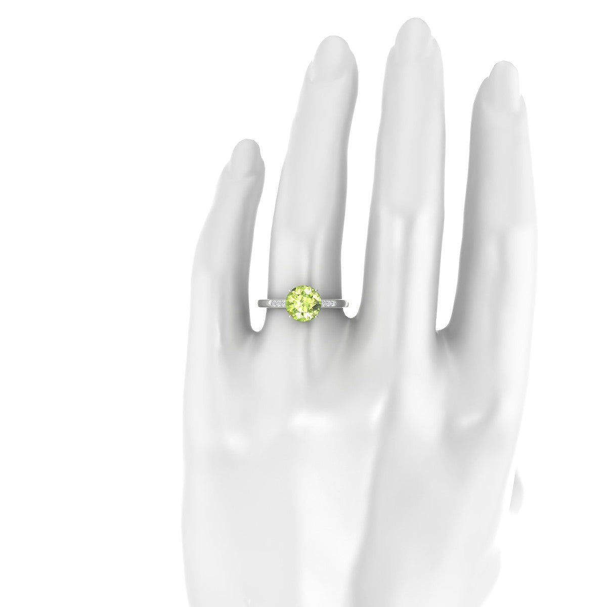 Exquisite | 18k White Gold 8 mm Round Peridot Ring