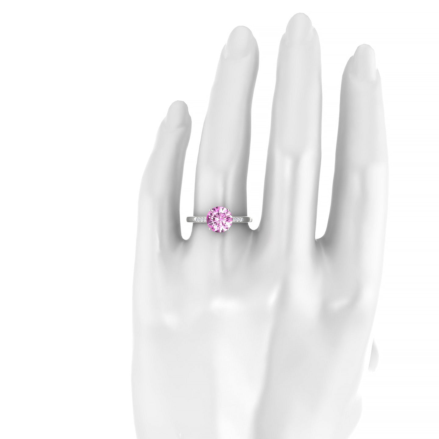 Exquisite | 18k White Gold 8 mm Round Pink Sapphire Ring