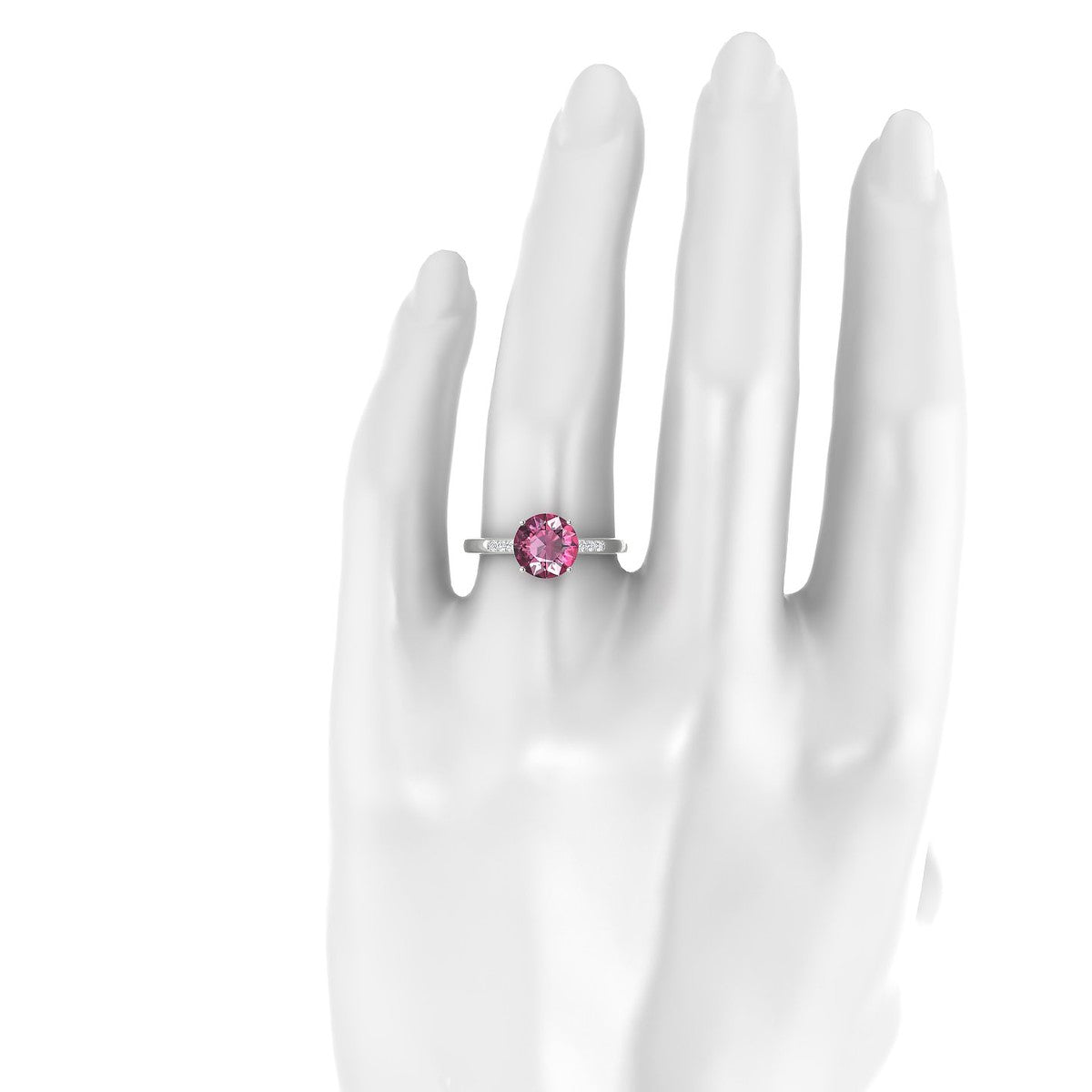 Exquisite | 18k White Gold 8 mm Round Rhodolite Ring