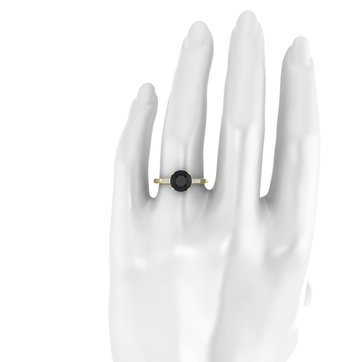 Exquisite | 18k Yellow Gold 8 mm Round Black Diamond Ring