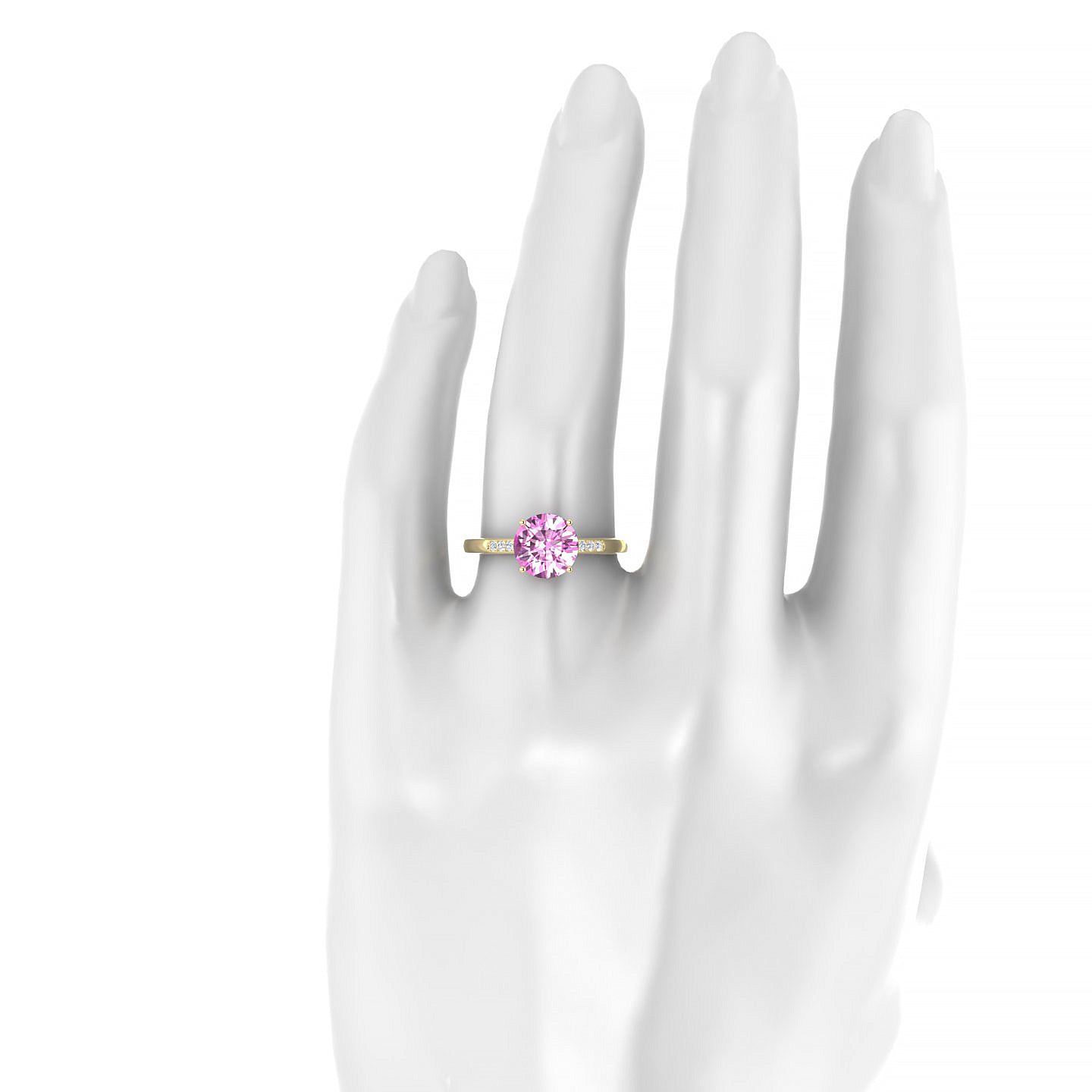 Exquisite | 18k Yellow Gold 8 mm Round Pink Sapphire Ring