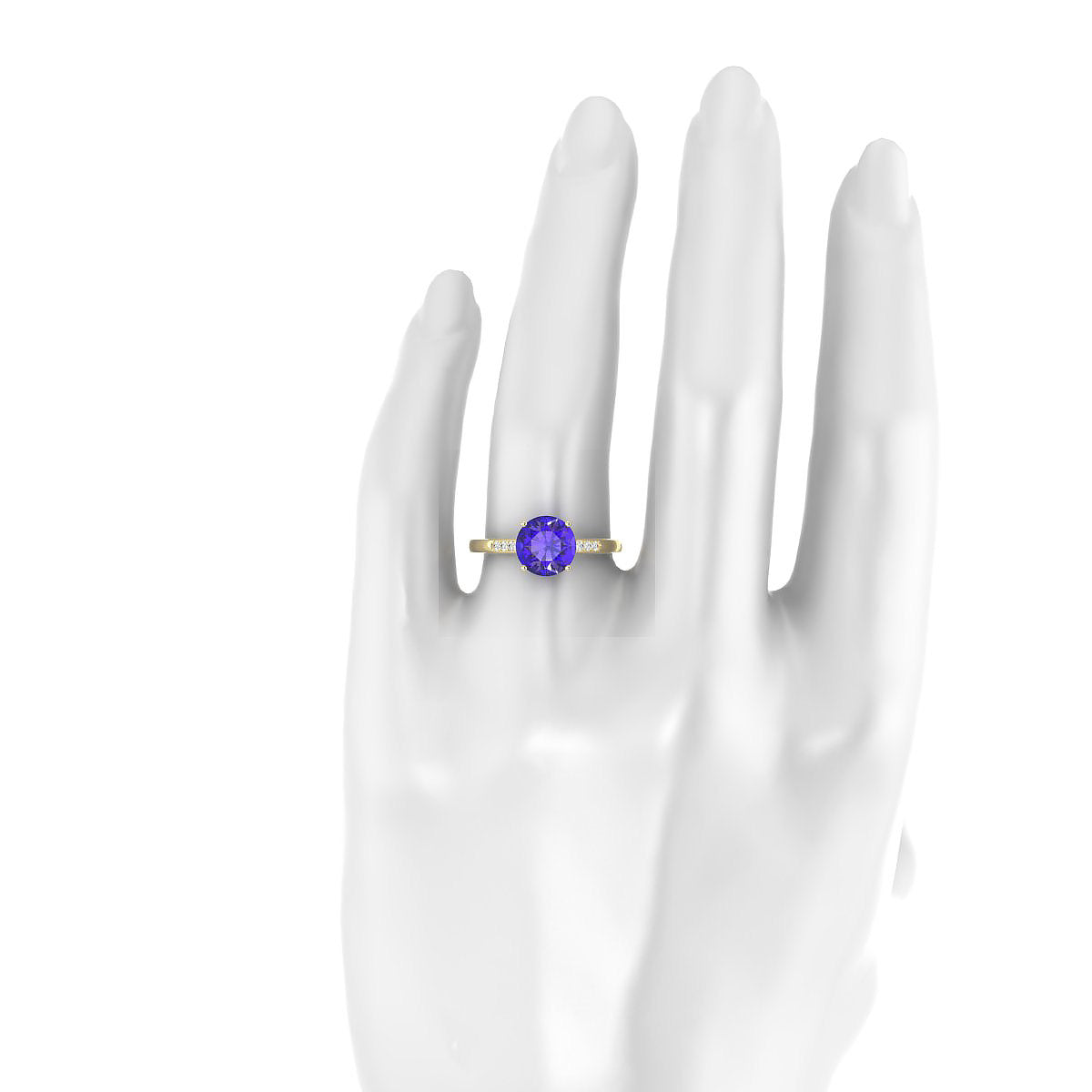Exquisite | 18k Yellow Gold 8 mm Round Tanzanite Ring