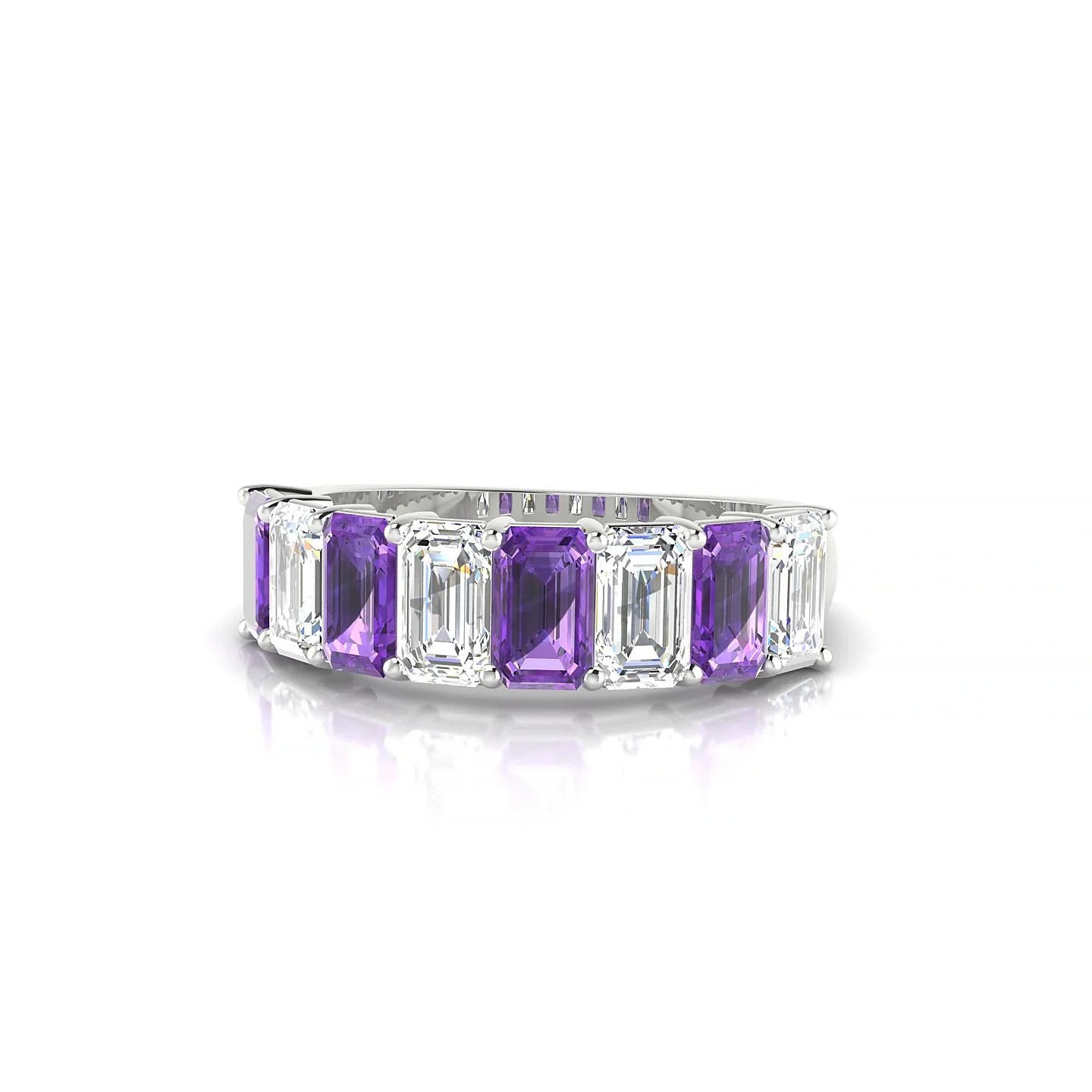 Faith | 18k White Gold 5 x 3 mm Emerald Amethyst & Diamond Ring