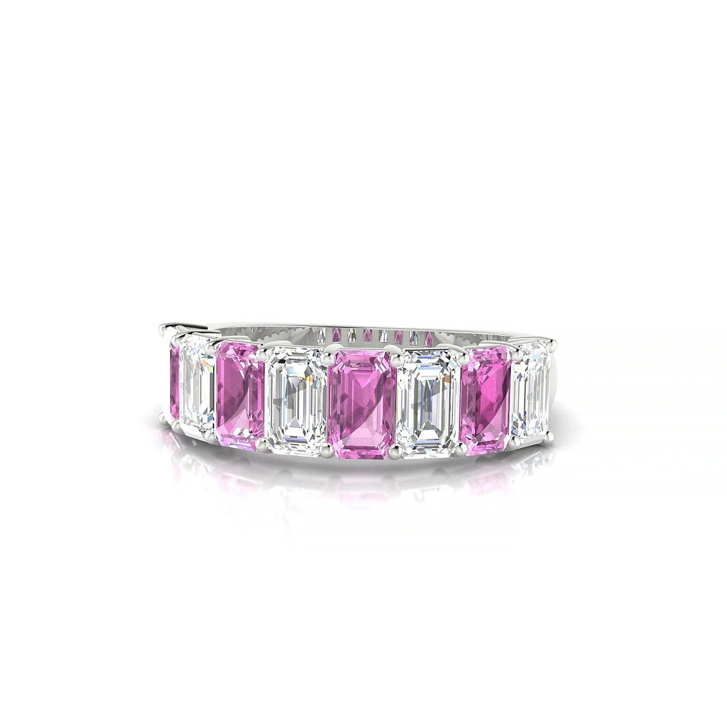Faith | 18k White Gold 5 x 3 mm Emerald Pink Sapphire & Diamond Ring