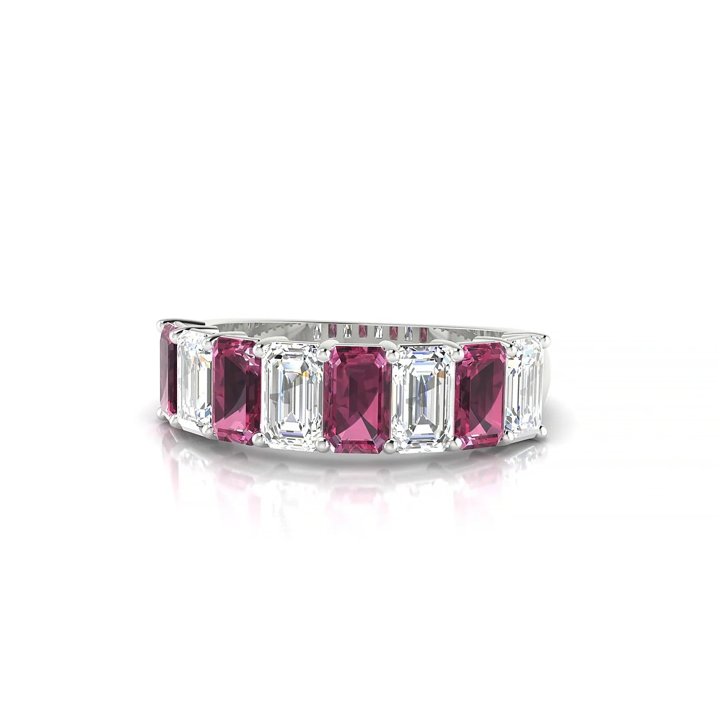 Faith | 18k White Gold 5 x 3 mm Emerald Rhodolite & Diamond Ring