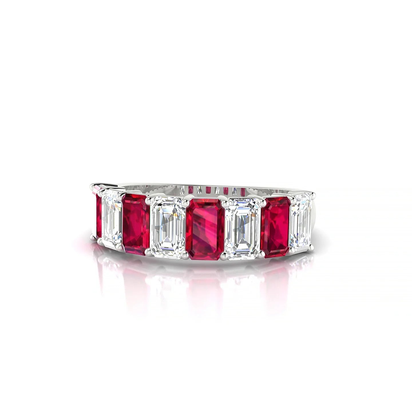 Faith | 18k White Gold 5 x 3 mm Emerald Ruby & Diamond Ring
