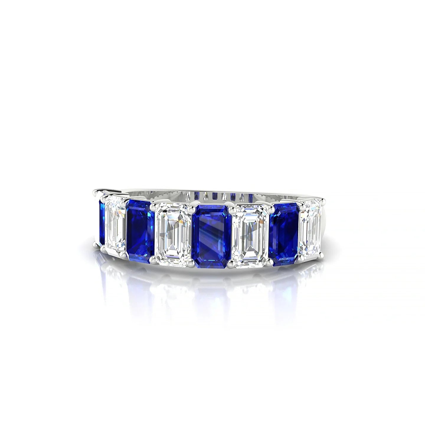 Faith | 18k White Gold 5 x 3 mm Emerald Sapphire & Diamond Ring