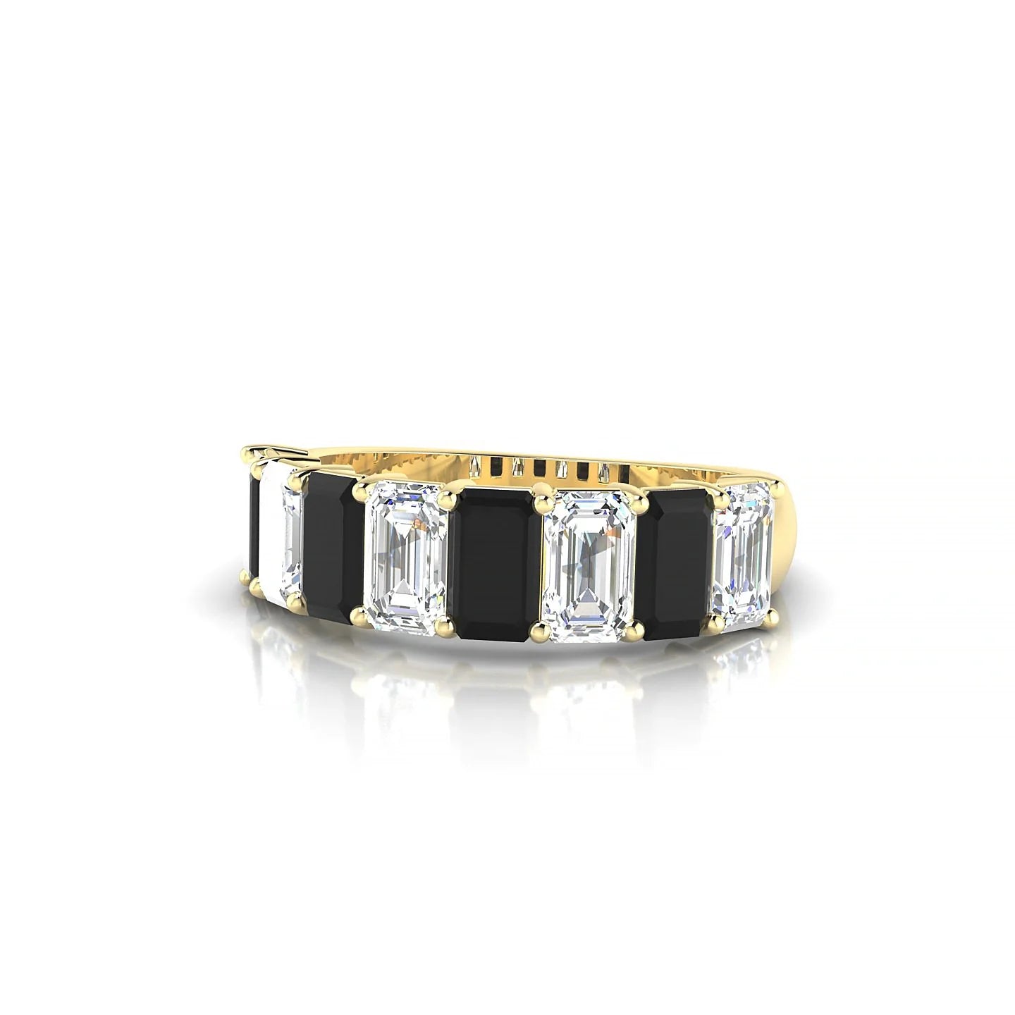 Faith | 18k Yellow Gold 5 x 3 mm Emerald Black Diamond & Diamond Ring