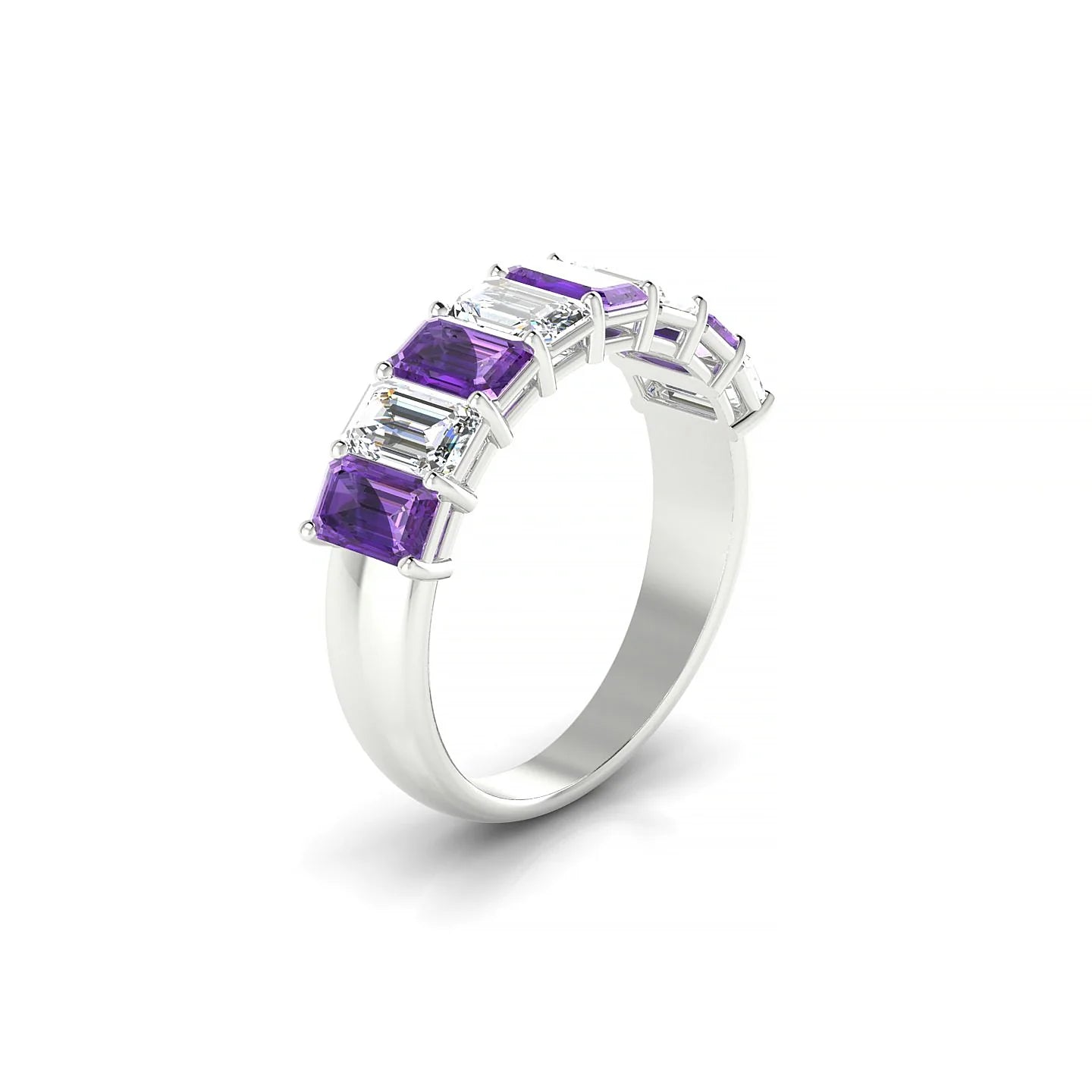 Faith | 18k White Gold 5 x 3 mm Emerald Amethyst & Diamond Ring