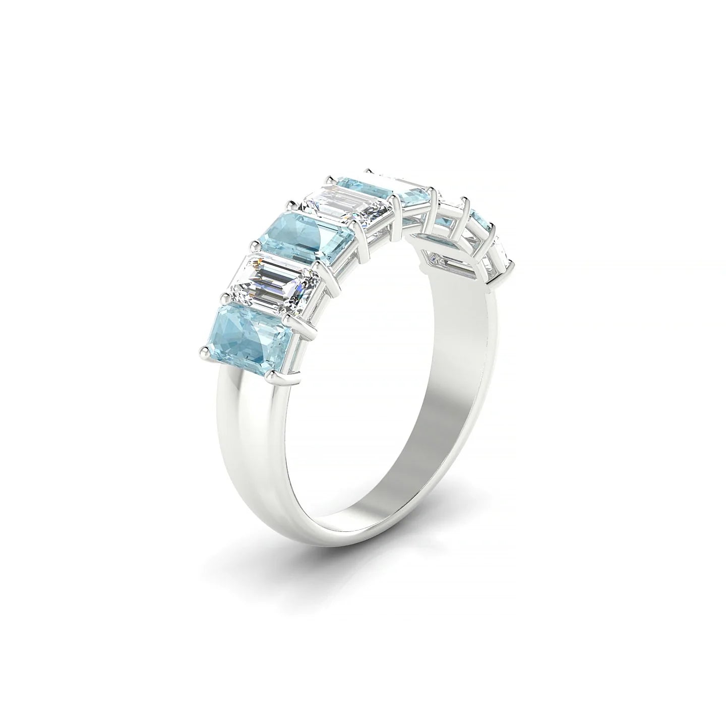 Faith | 18k White Gold 5 x 3 mm Emerald Aquamarine & Diamond Ring