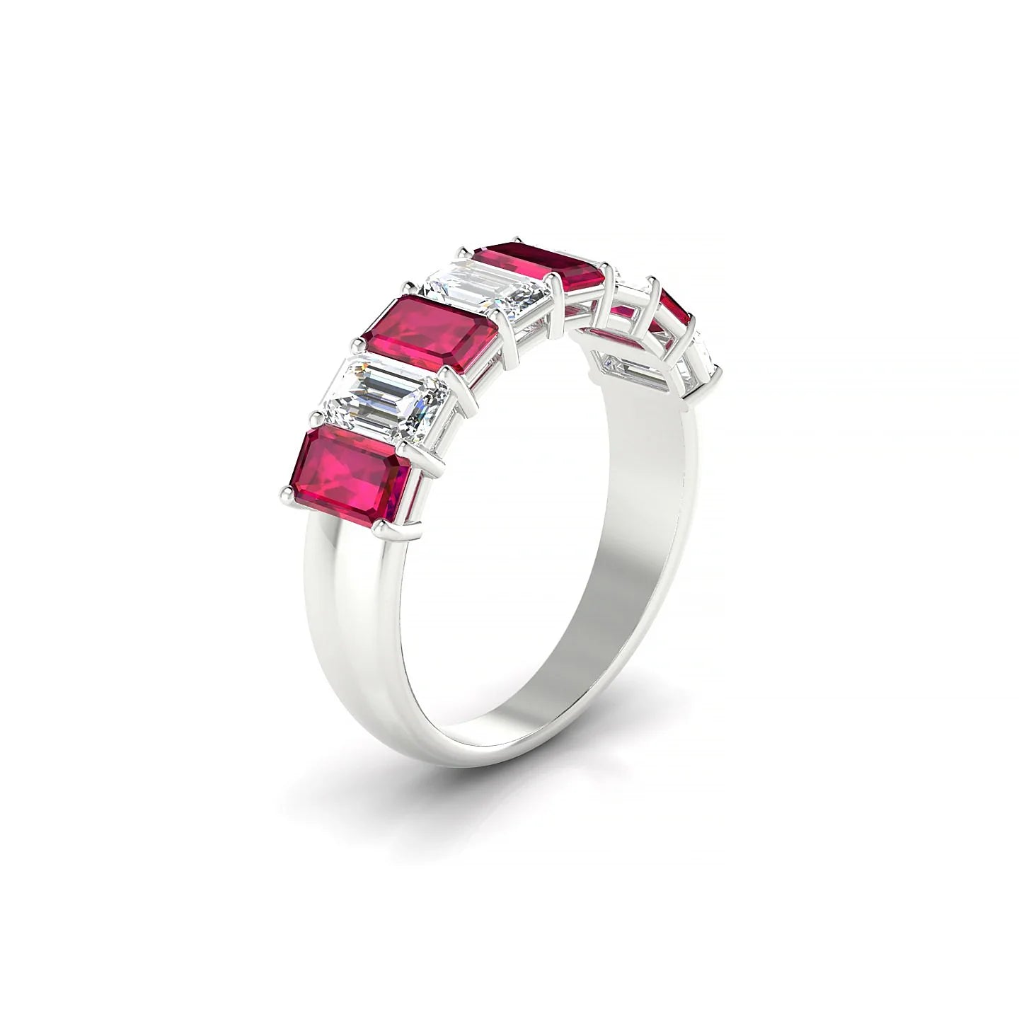 Faith | 18k White Gold 5 x 3 mm Emerald Ruby & Diamond Ring