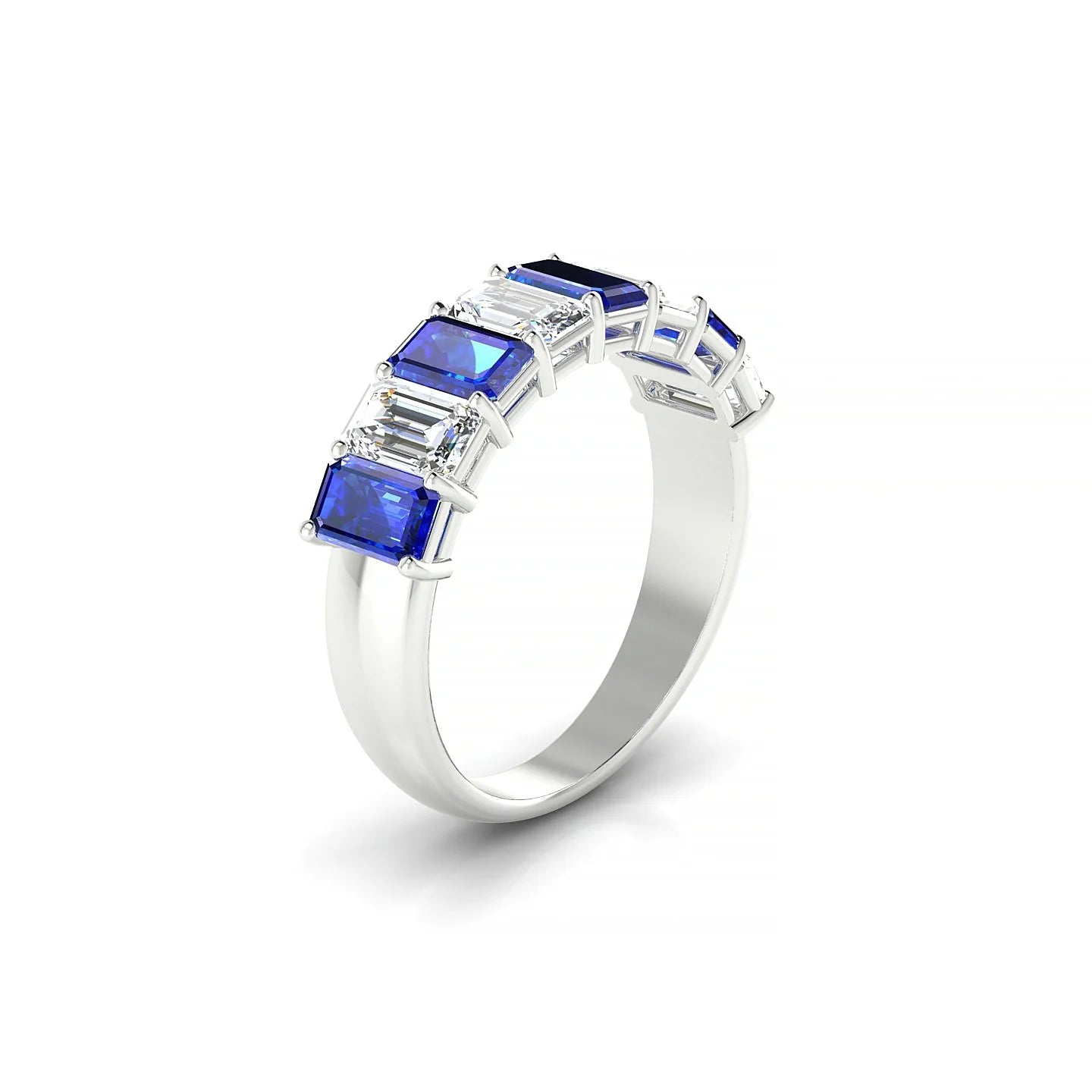Faith | 18k White Gold 5 x 3 mm Emerald Sapphire & Diamond Ring