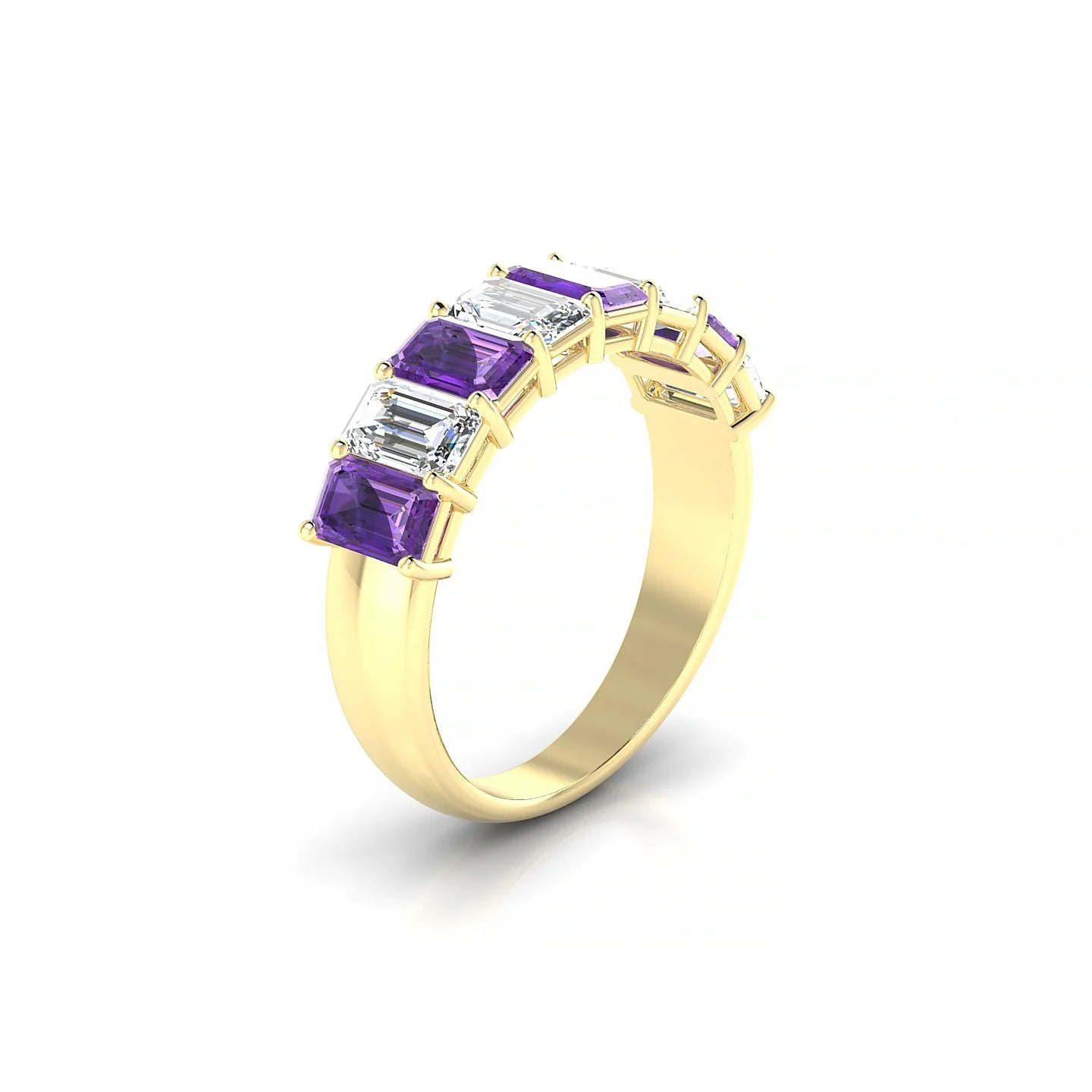 Faith | 18k Yellow Gold 5 x 3 mm Emerald Amethyst & Diamond Ring