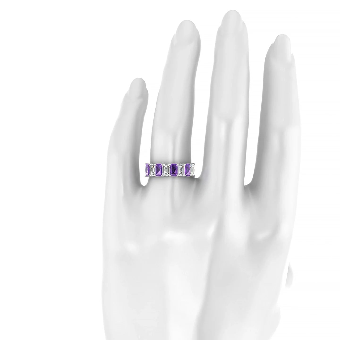 Faith | 18k White Gold 5 x 3 mm Emerald Amethyst & Diamond Ring