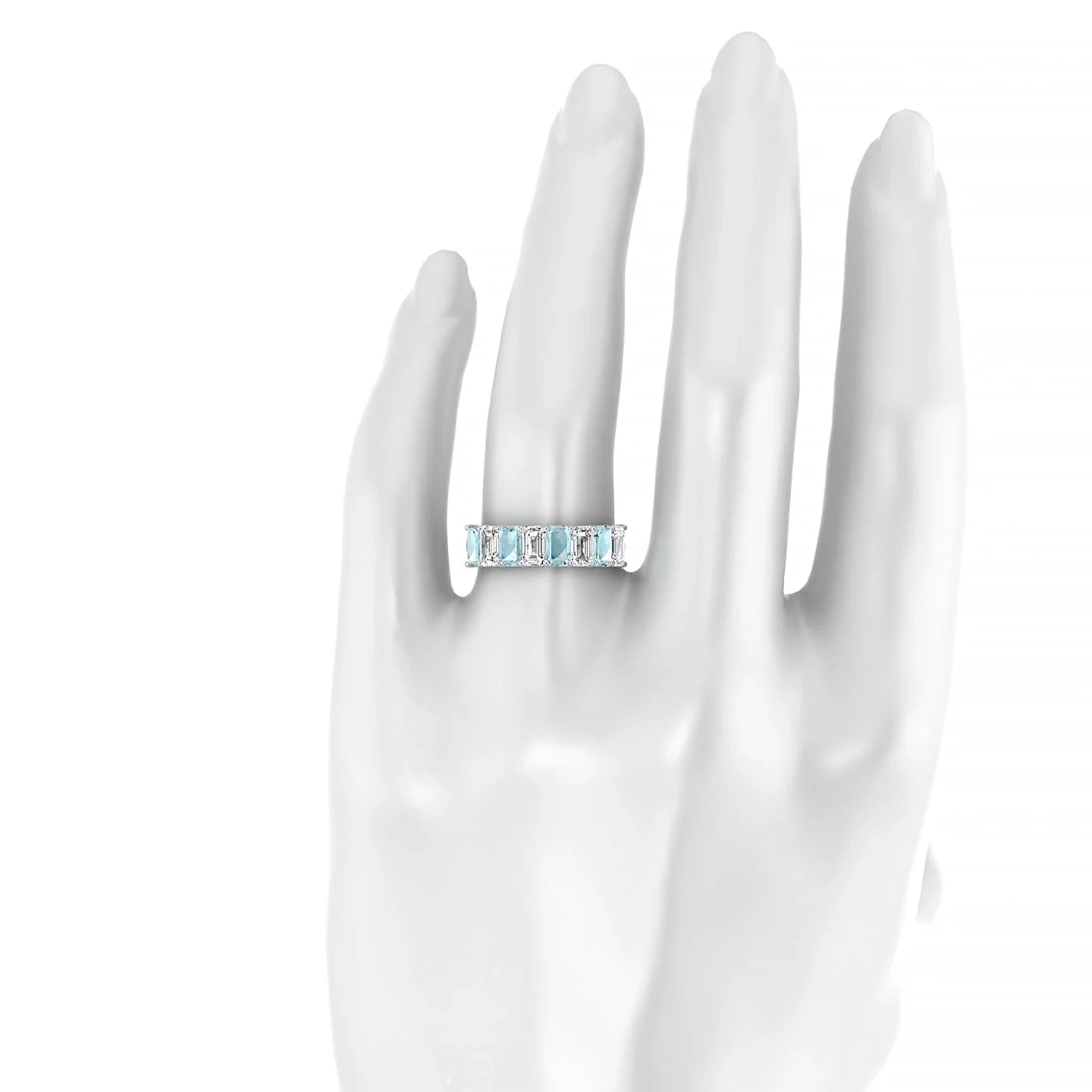 Faith | 18k White Gold 5 x 3 mm Emerald Aquamarine & Diamond Ring