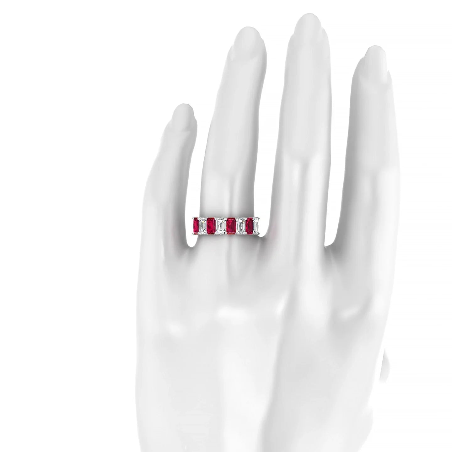 Faith | 18k White Gold 5 x 3 mm Emerald Ruby & Diamond Ring