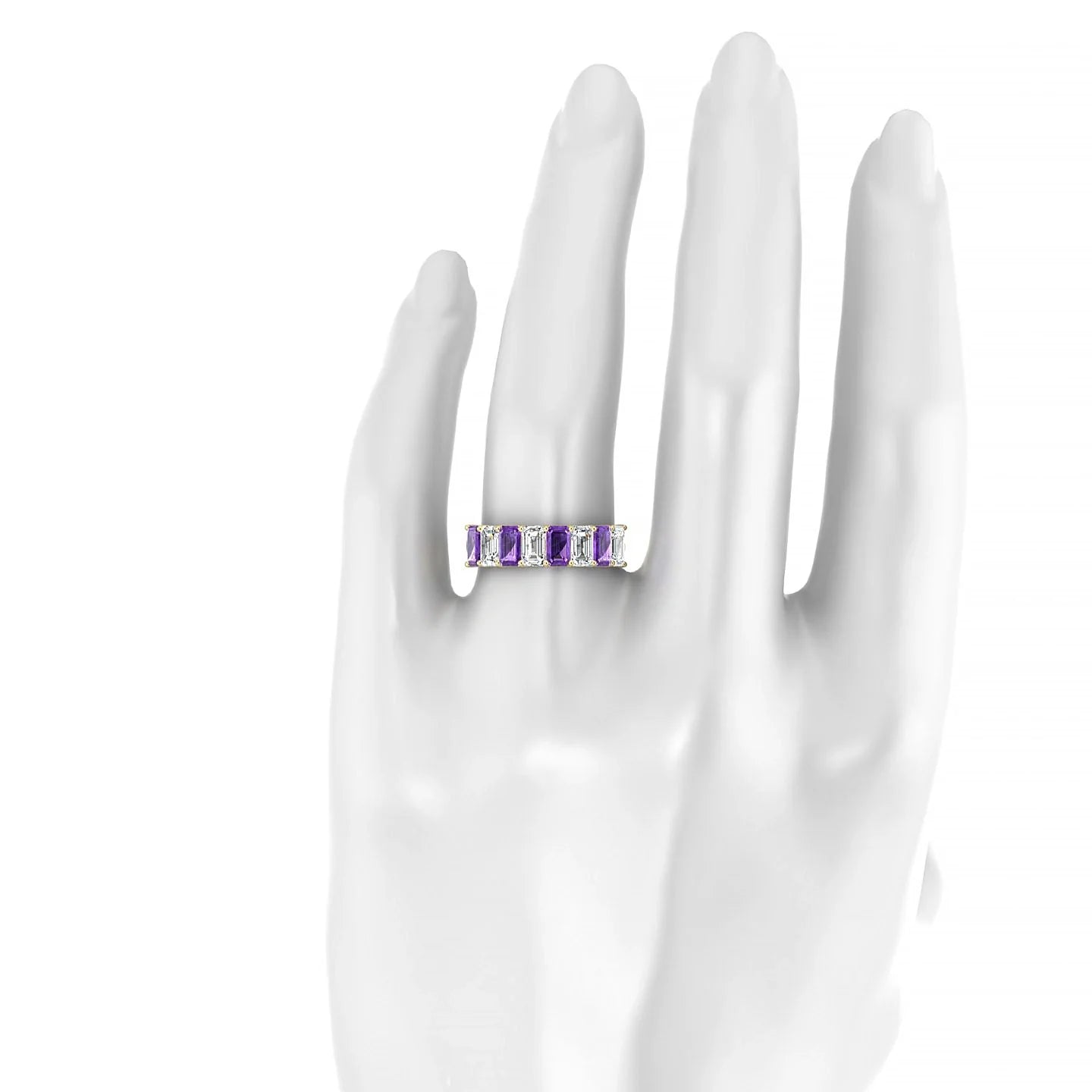 Faith | 18k Yellow Gold 5 x 3 mm Emerald Amethyst & Diamond Ring