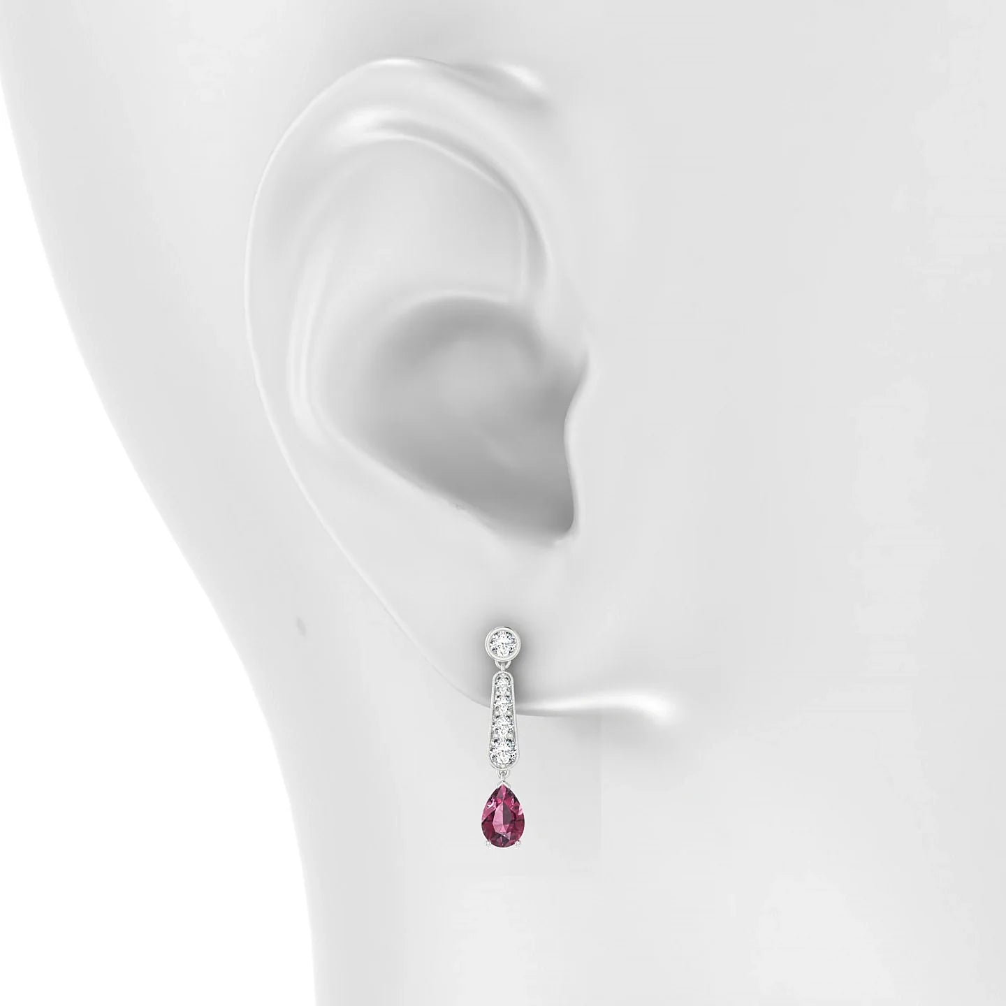 Favor | 18k White Gold 6 x 4 mm Pear Rhodolite Earrings