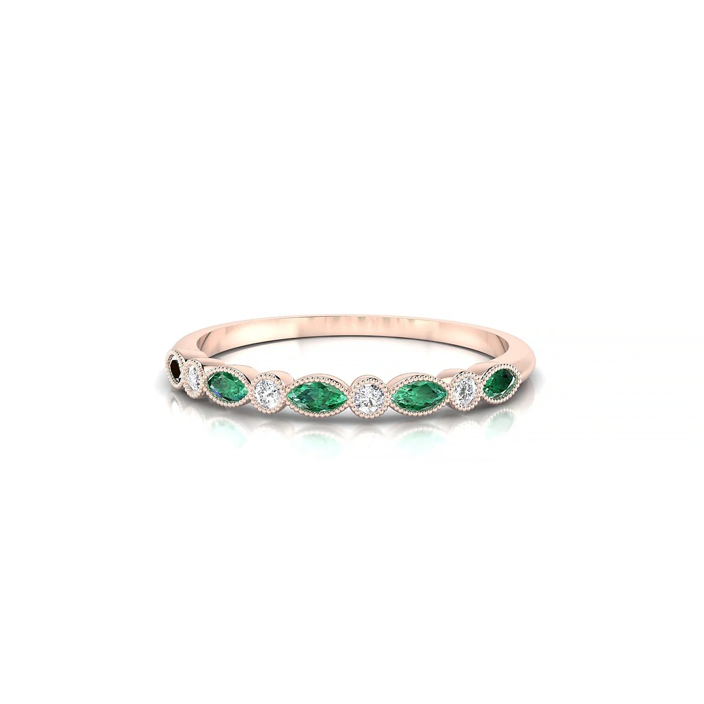 Finesse | 18k Rose Gold 3 x 1.5 mm Marquise Emerald Ring