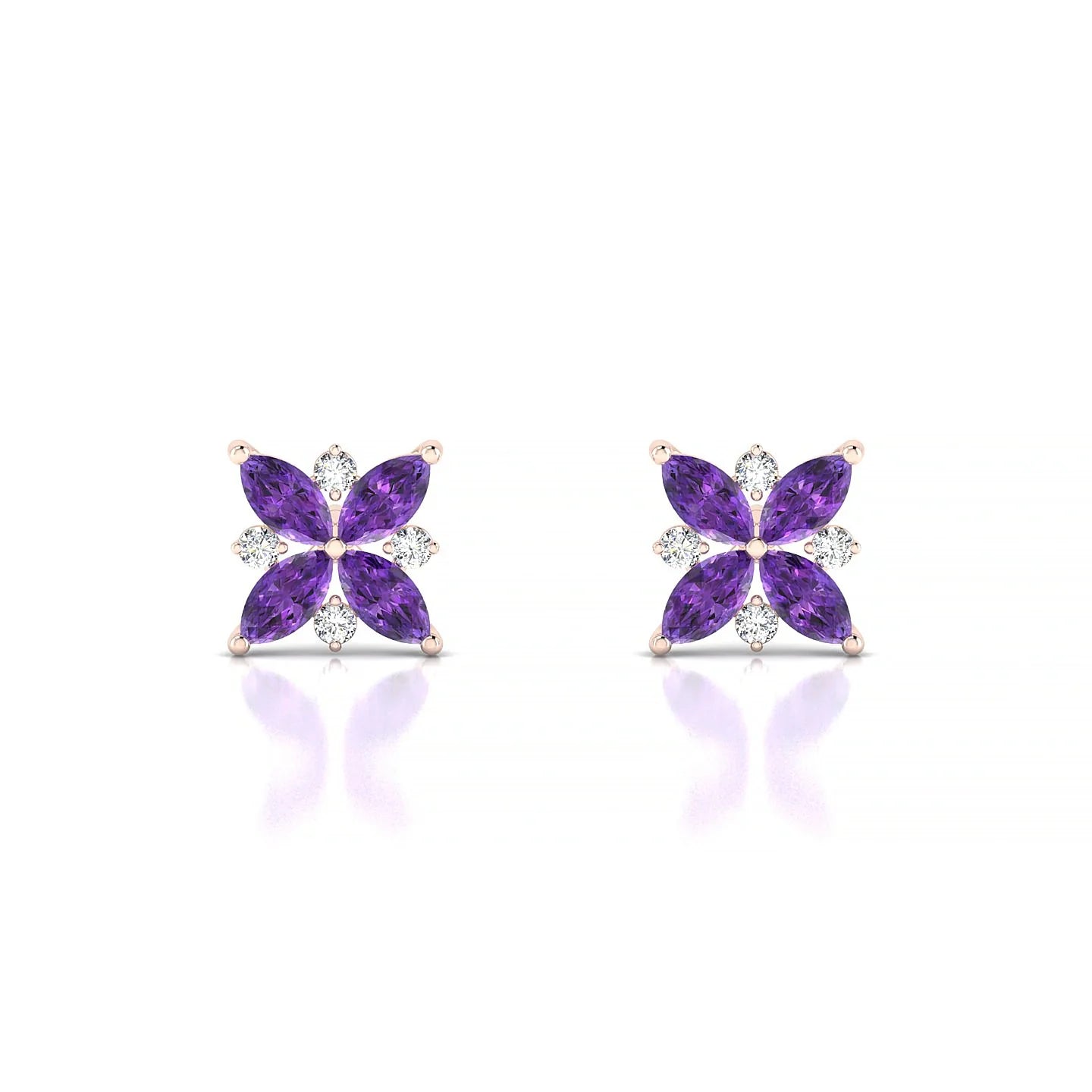Flare | 18k Rose Gold 4 x 2 mm Marquise Amethyst Earrings