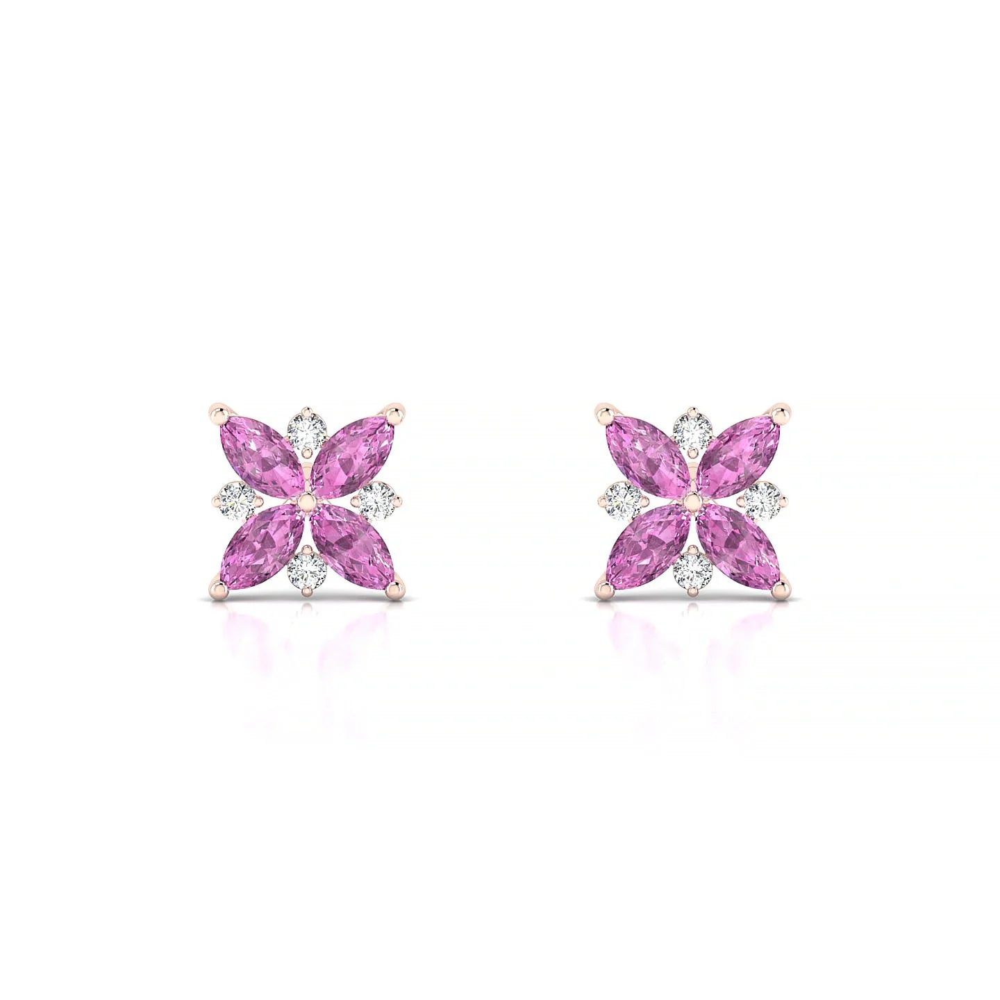 Flare | 18k Rose Gold 4 x 2 mm Marquise Pink Sapphire Earrings