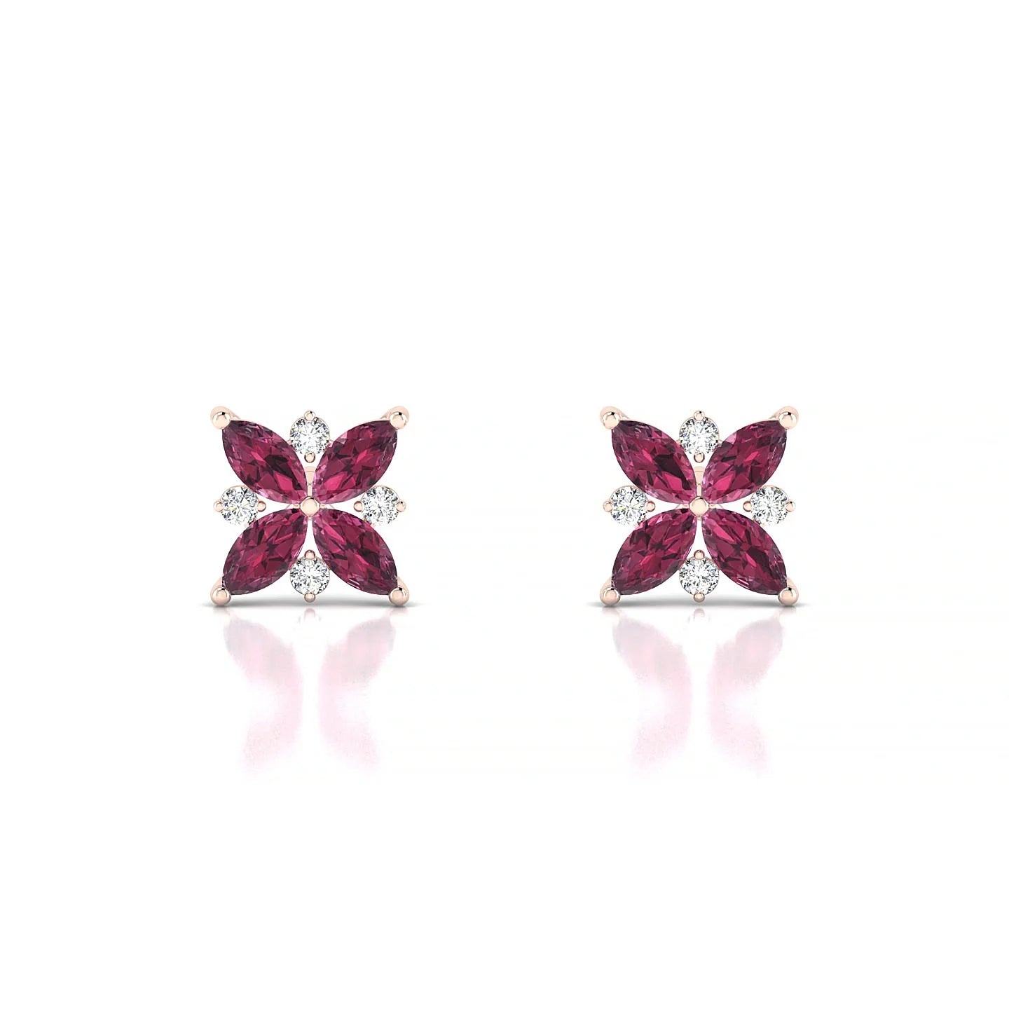 Flare | 18k Rose Gold 4 x 2 mm Marquise Rhodolite Earrings