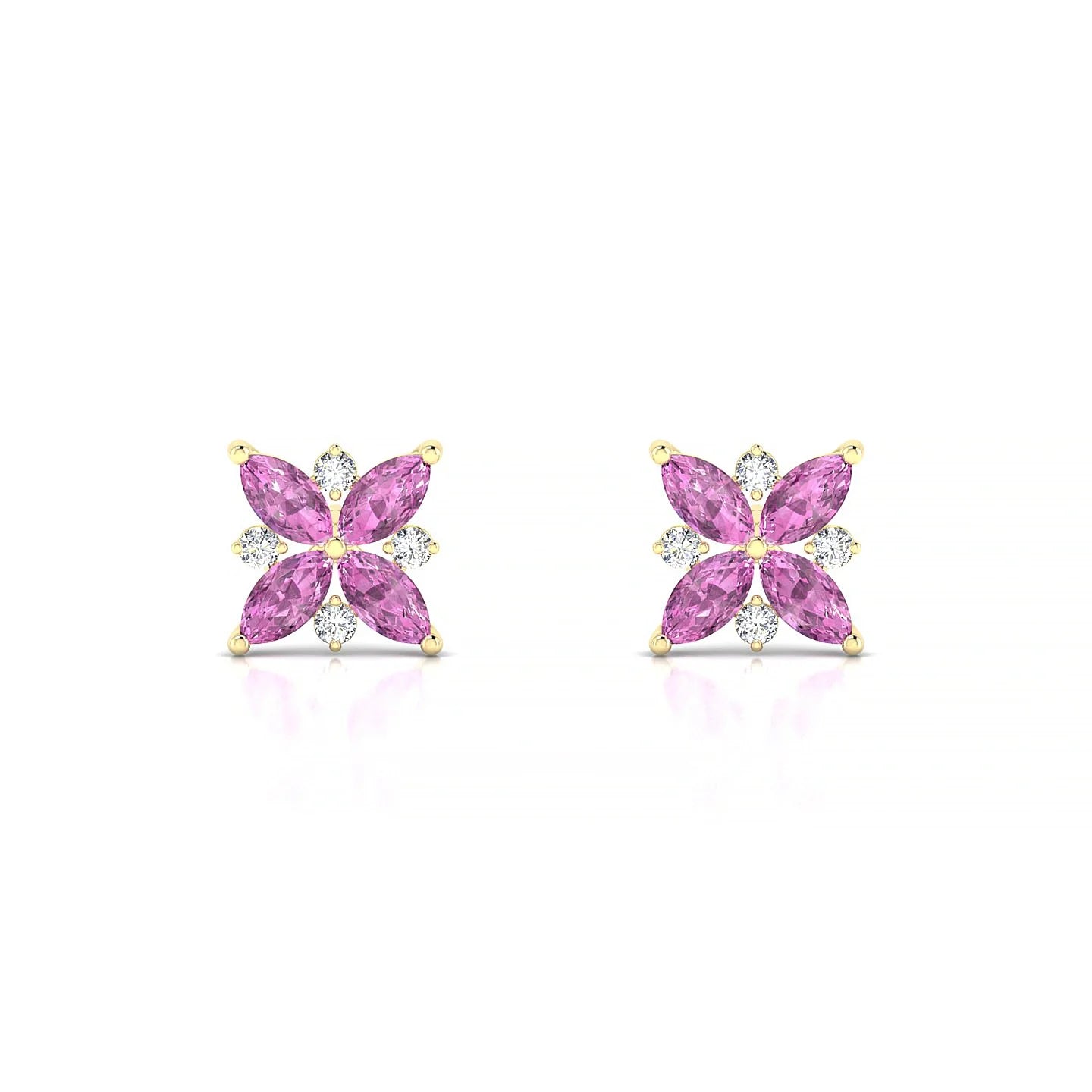 Flare | 18k Yellow Gold 4 x 2 mm Marquise Pink Sapphire Earrings
