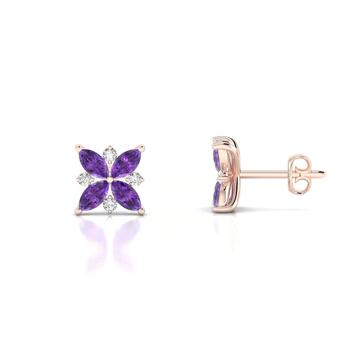 Flare | 18k Rose Gold 4 x 2 mm Marquise Amethyst Earrings