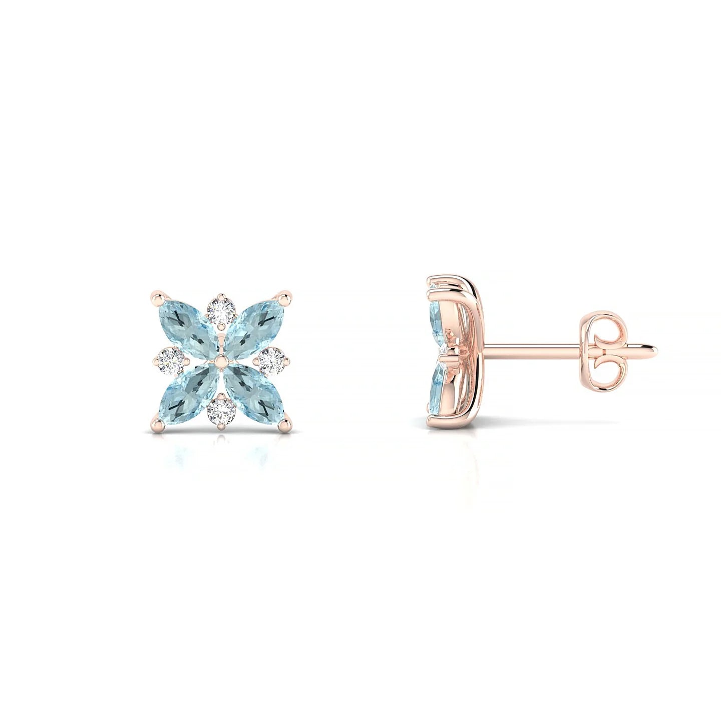 Flare | 18k Rose Gold 4 x 2 mm Marquise Aquamarine Earrings