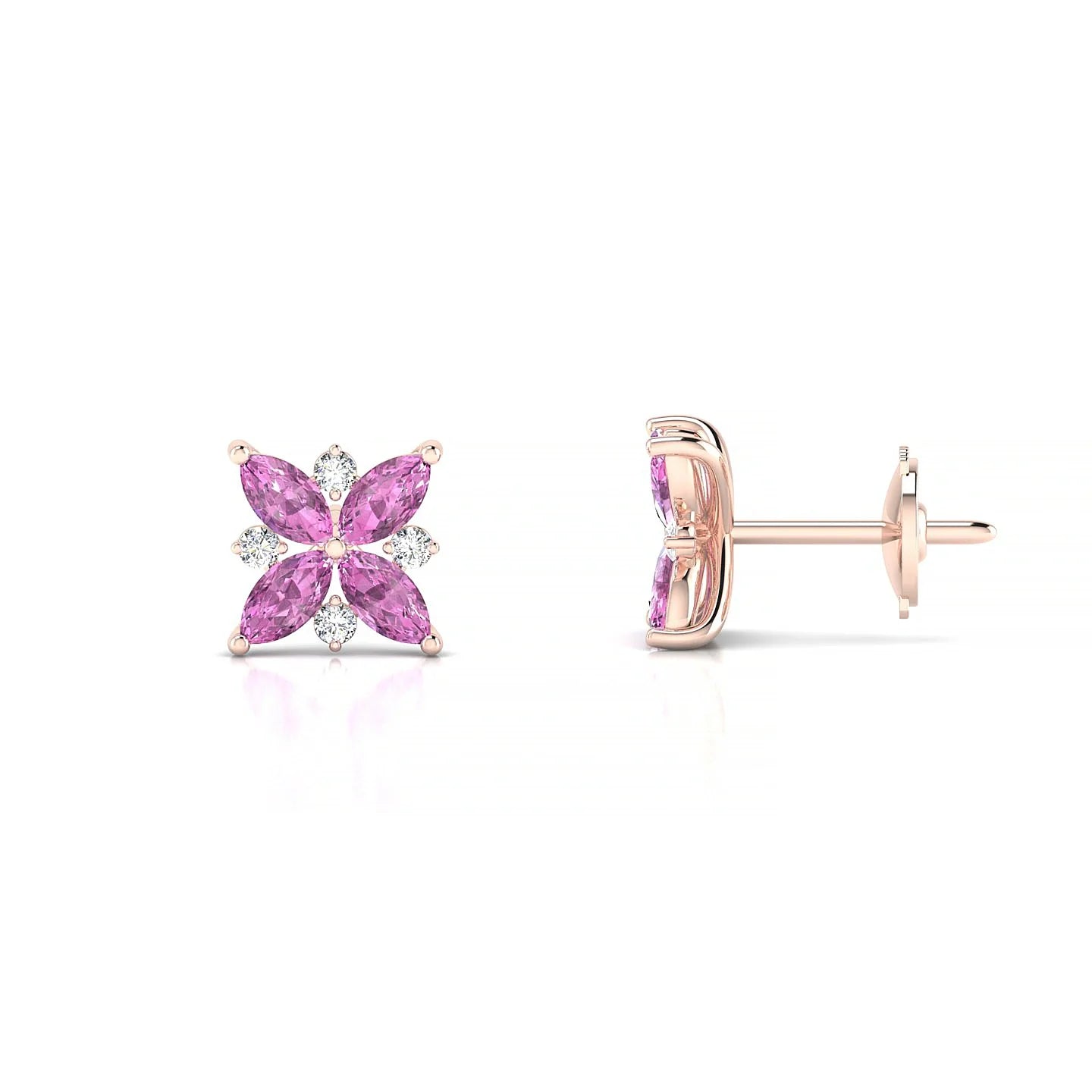 Flare | 18k Rose Gold 4 x 2 mm Marquise Pink Sapphire Earrings