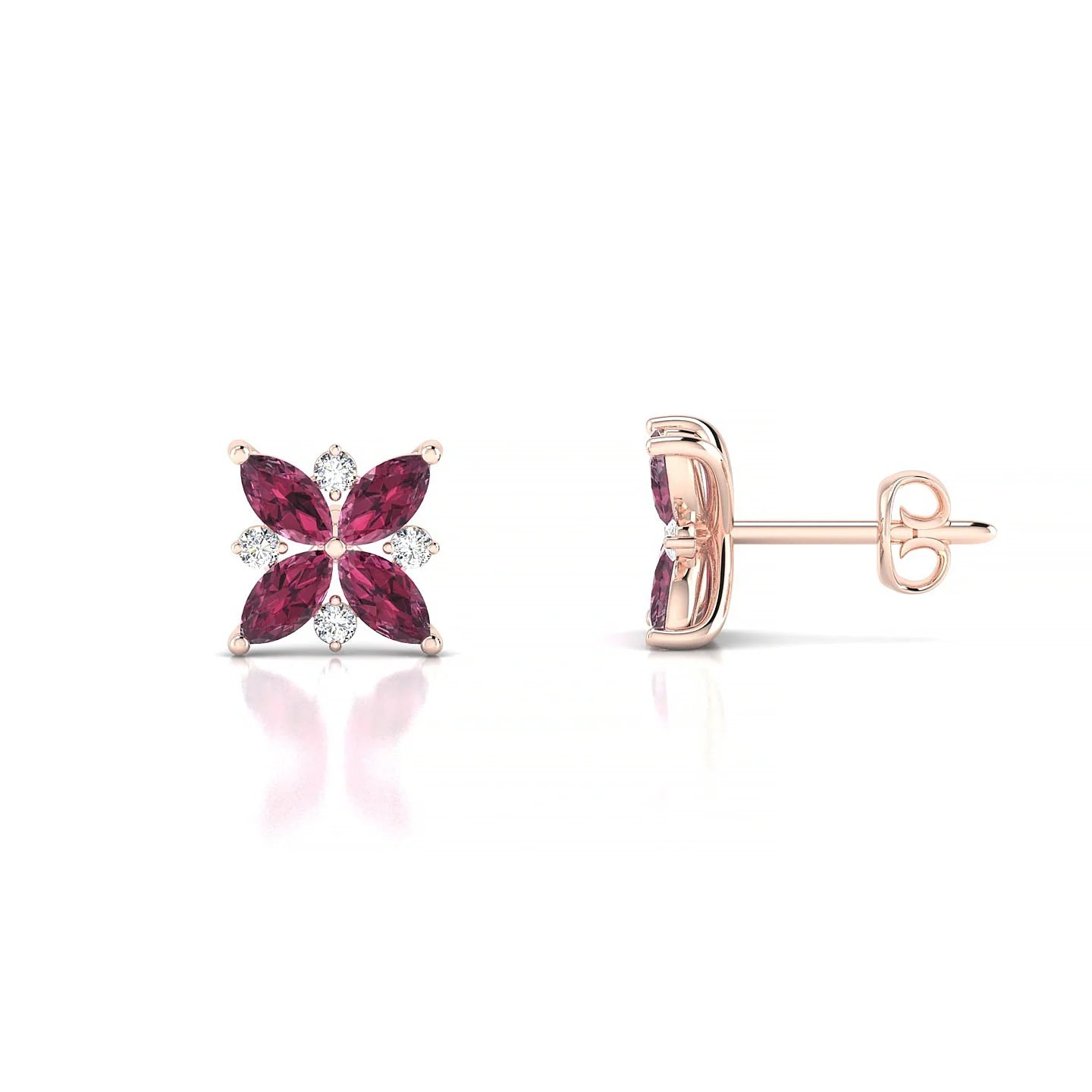Flare | 18k Rose Gold 4 x 2 mm Marquise Rhodolite Earrings