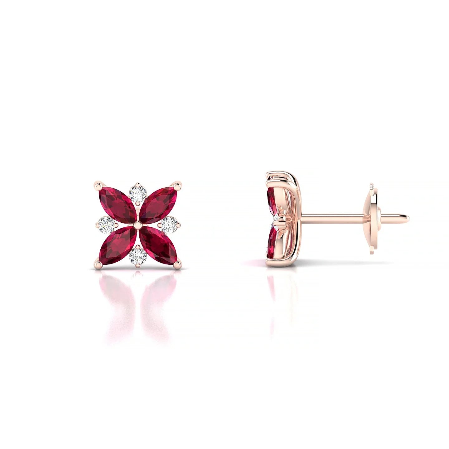 Flare | 18k Rose Gold 4 x 2 mm Marquise Ruby Earrings
