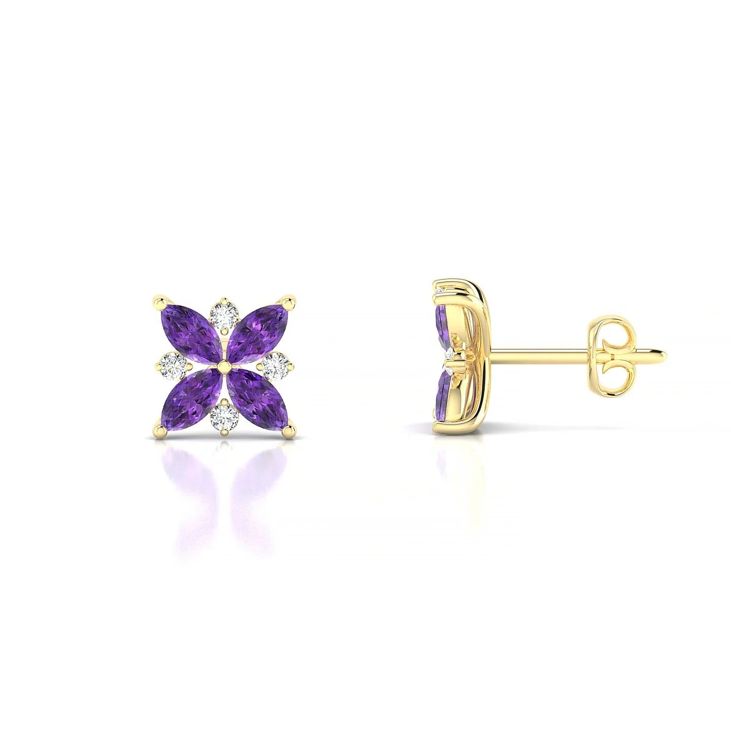 Flare | 18k Yellow Gold 4 x 2 mm Marquise Amethyst Earrings