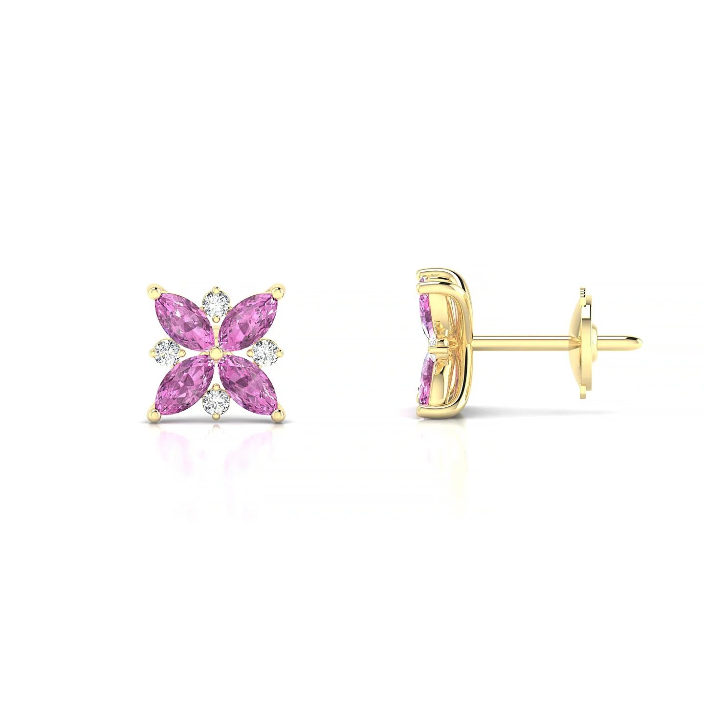 Flare | 18k Yellow Gold 4 x 2 mm Marquise Pink Sapphire Earrings