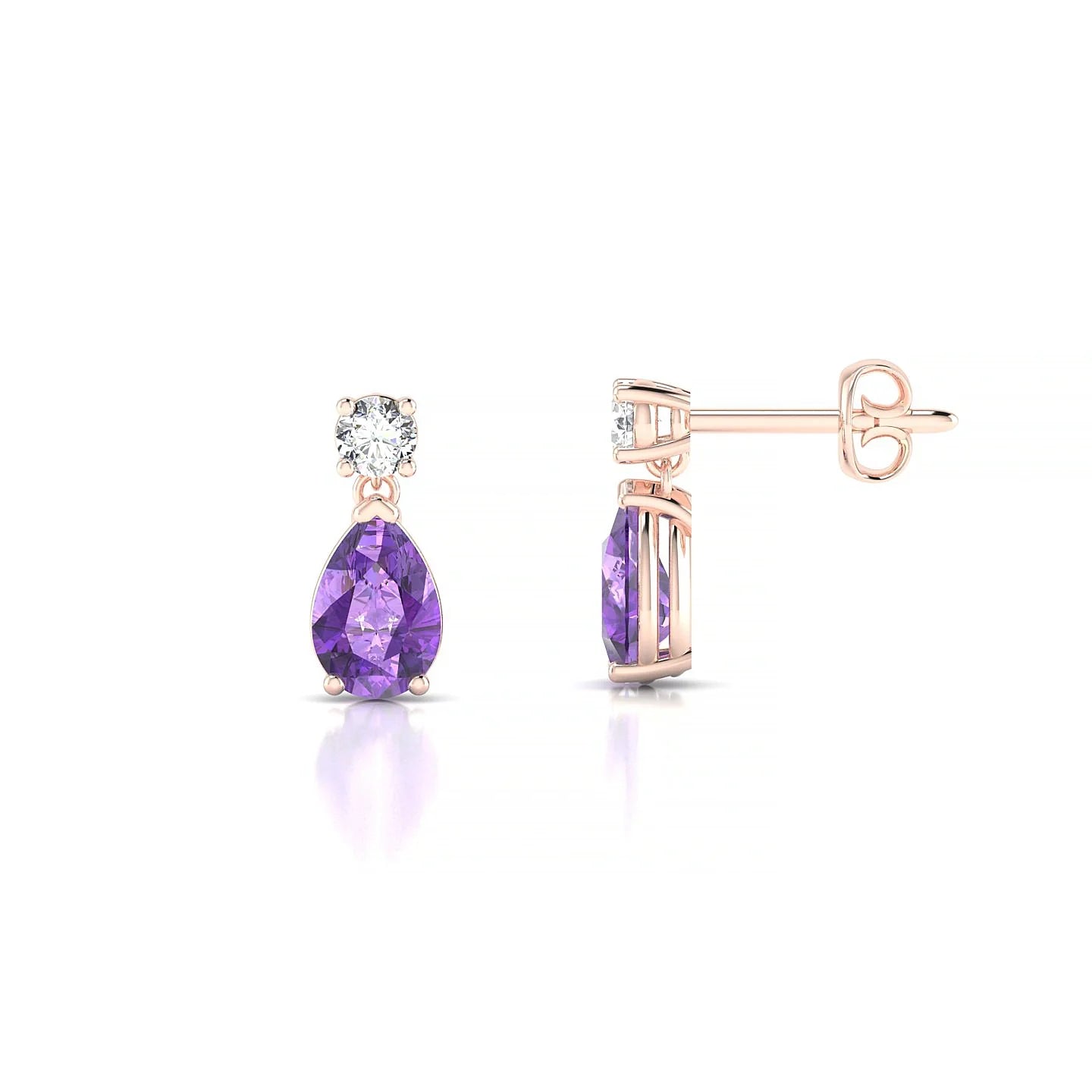 Flicker | 18k Rose Gold 6 x 4 mm Pear Amethyst Earrings