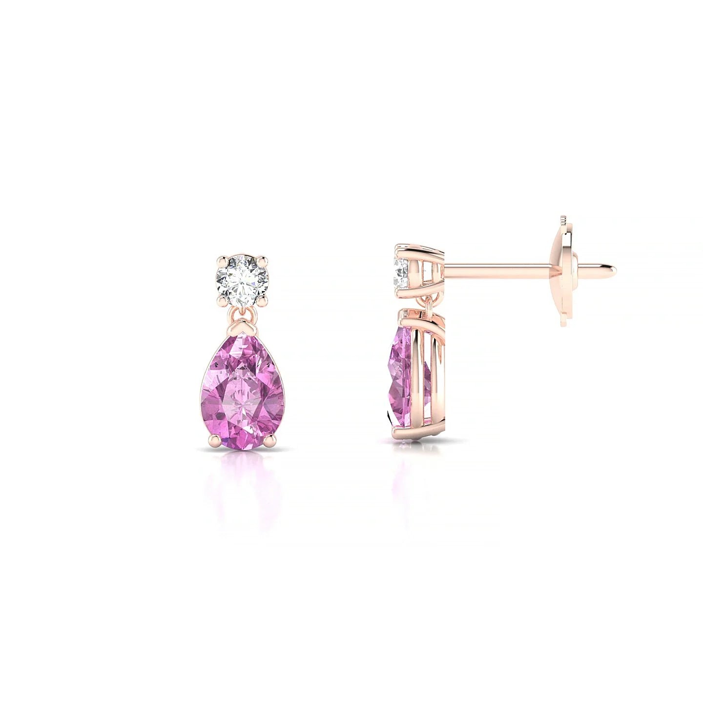 Flicker | 18k Rose Gold 6 x 4 mm Pear Pink Sapphire Earrings