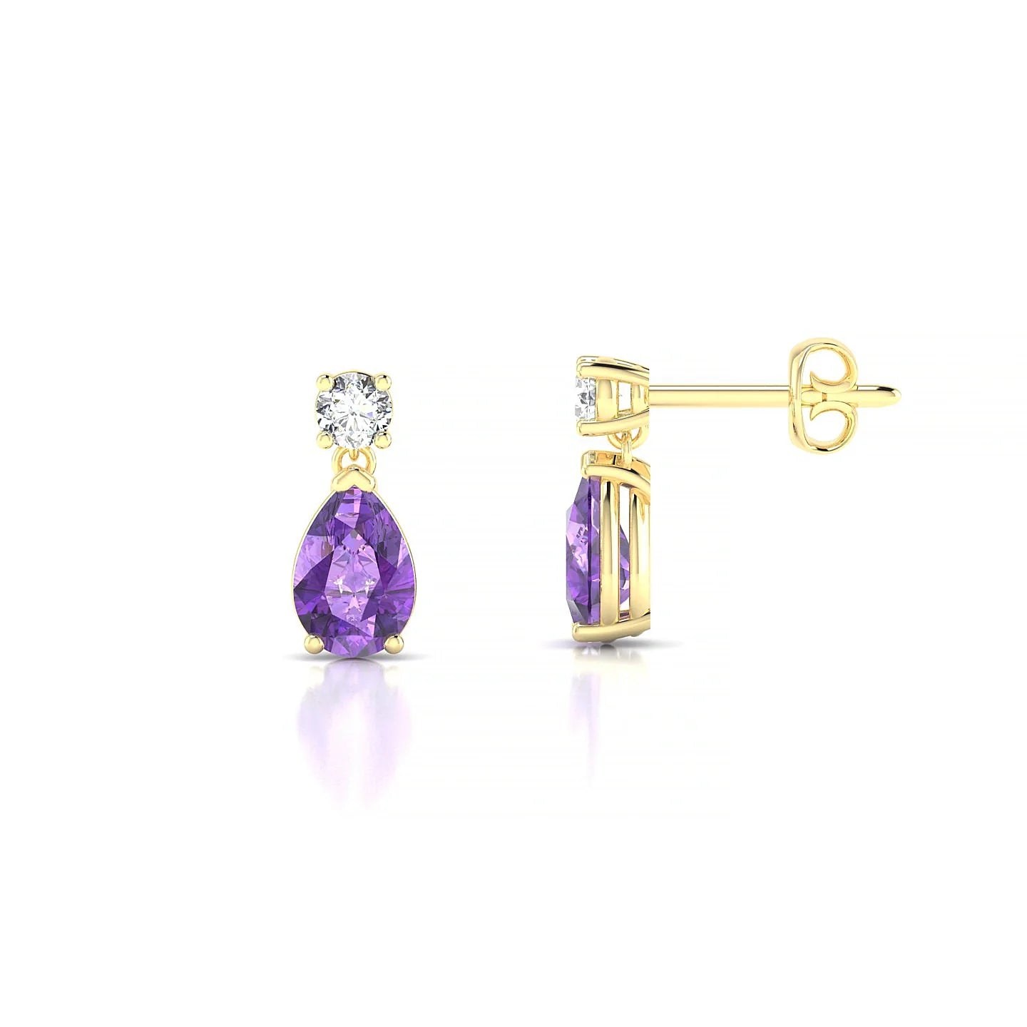 Flicker | 18k Yellow Gold 6 x 4 mm Pear Amethyst Earrings