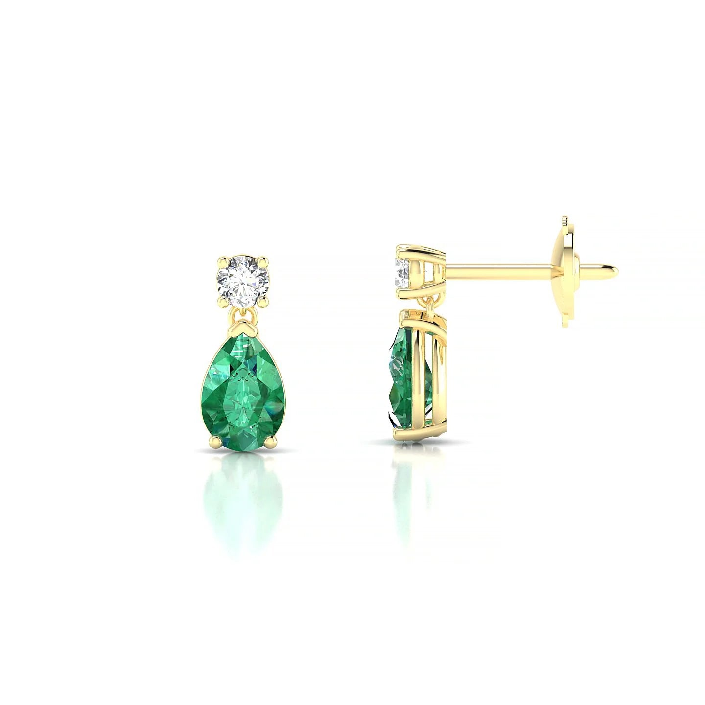 Flicker | 18k Yellow Gold 6 x 4 mm Pear Emerald Earrings