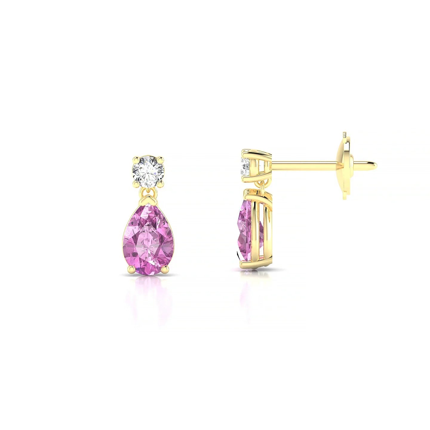 Flicker | 18k Yellow Gold 6 x 4 mm Pear Pink Sapphire Earrings