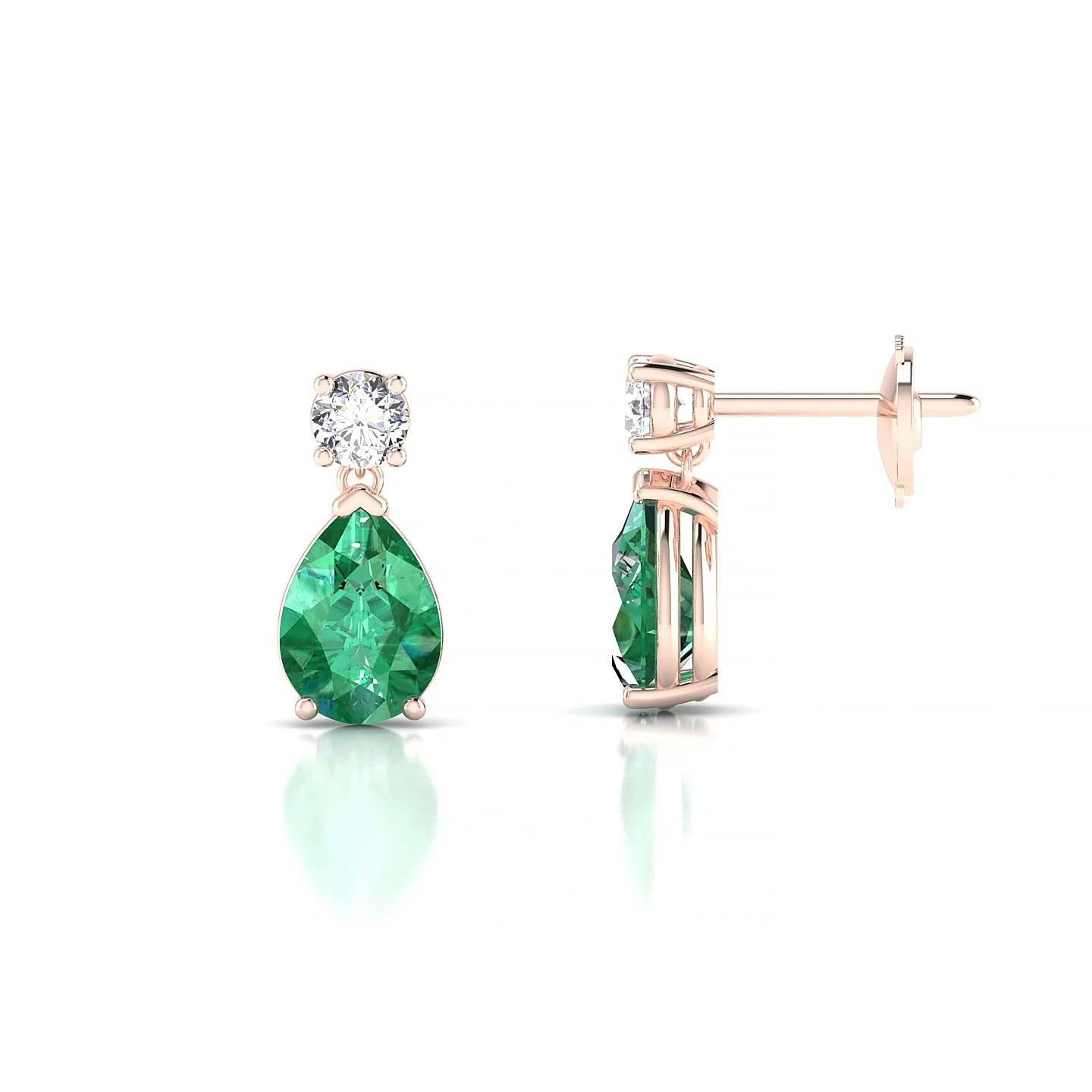 Flicker | 18k Rose Gold 7 x 5 mm Pear Emerald Earrings