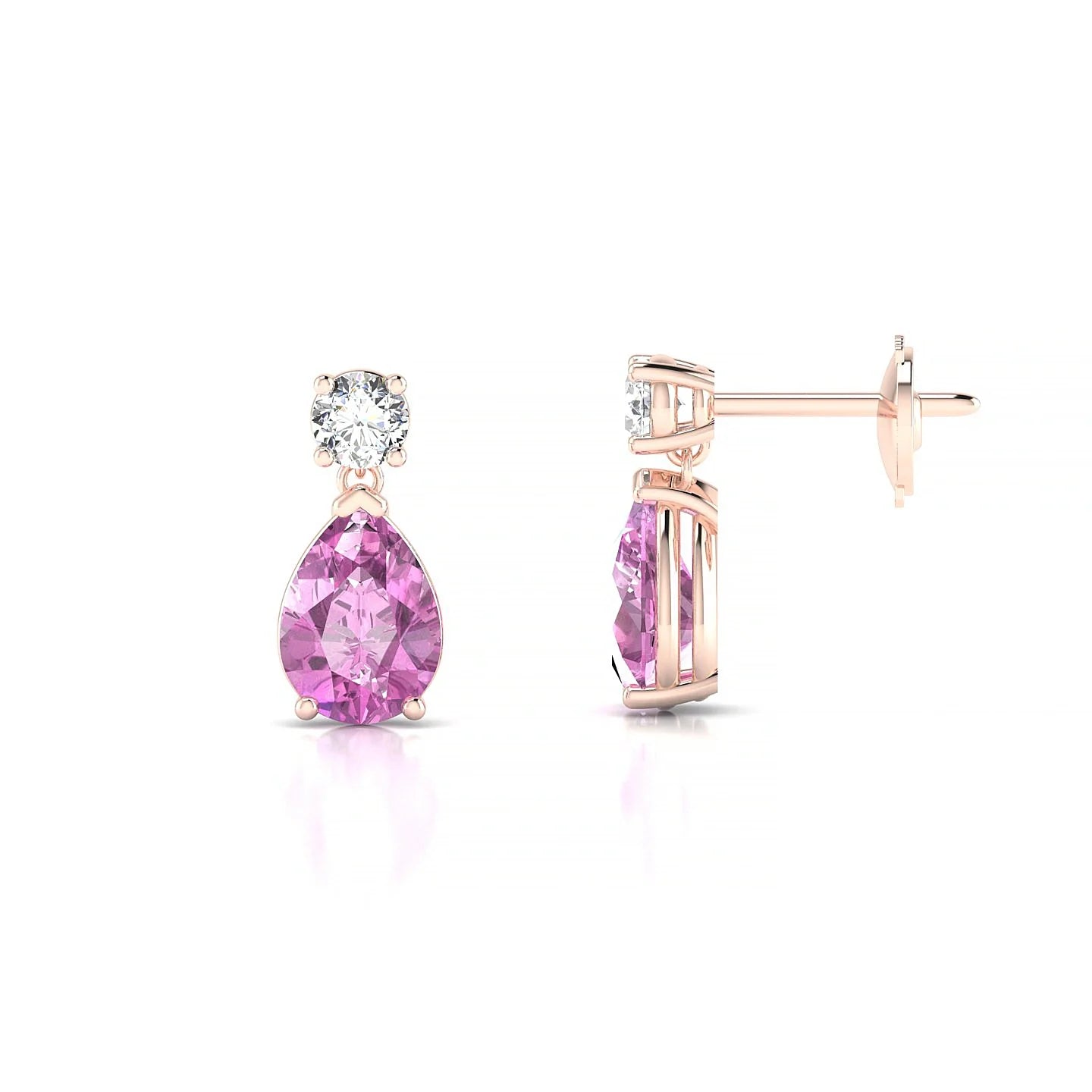 Flicker | 18k Rose Gold 7 x 5 mm Pear Pink Sapphire Earrings