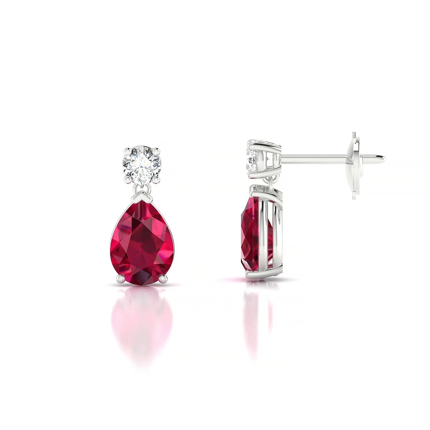 Flicker | 18k White Gold 7 x 5 mm Pear Ruby Earrings