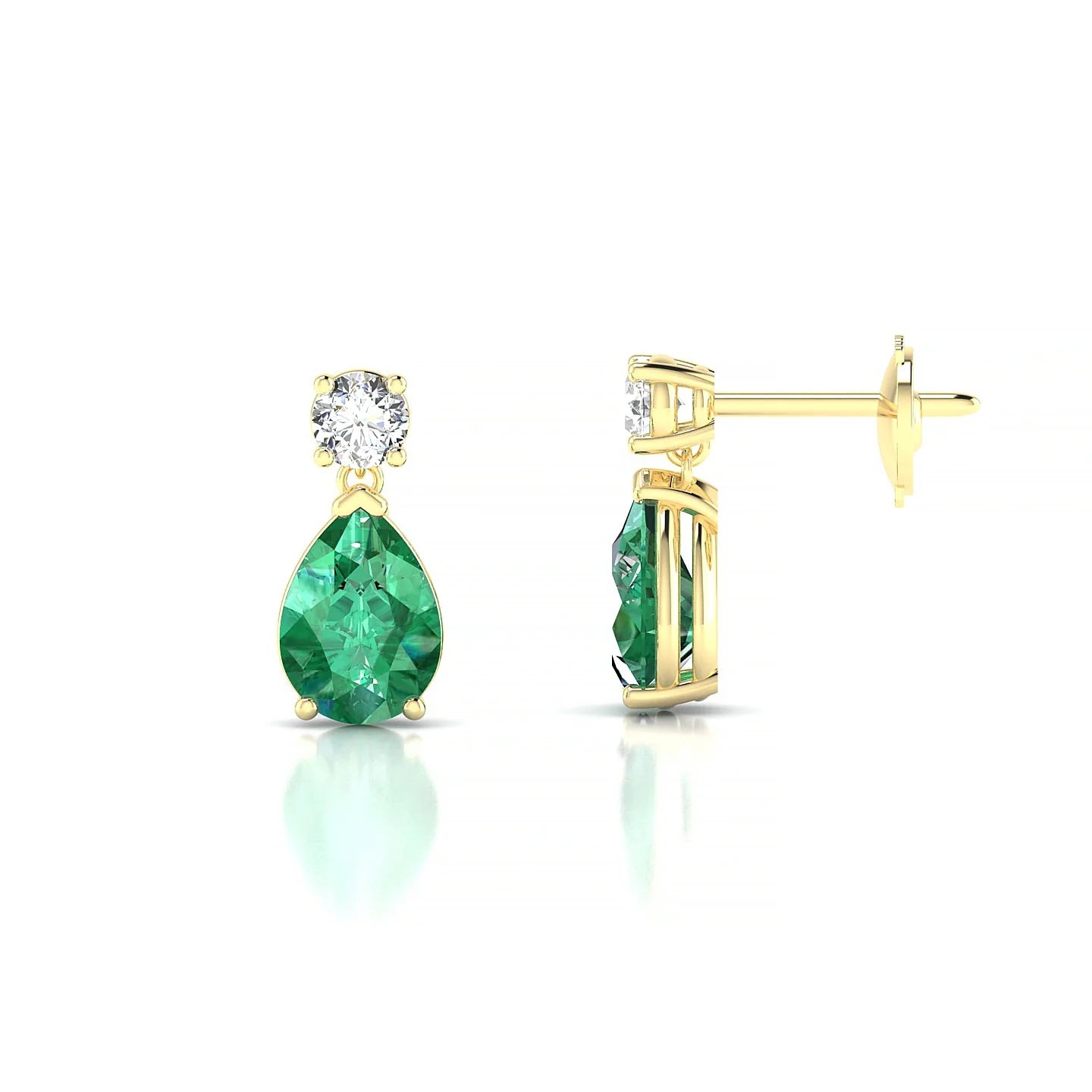 Flicker | 18k Yellow Gold 7 x 5 mm Pear Emerald Earrings