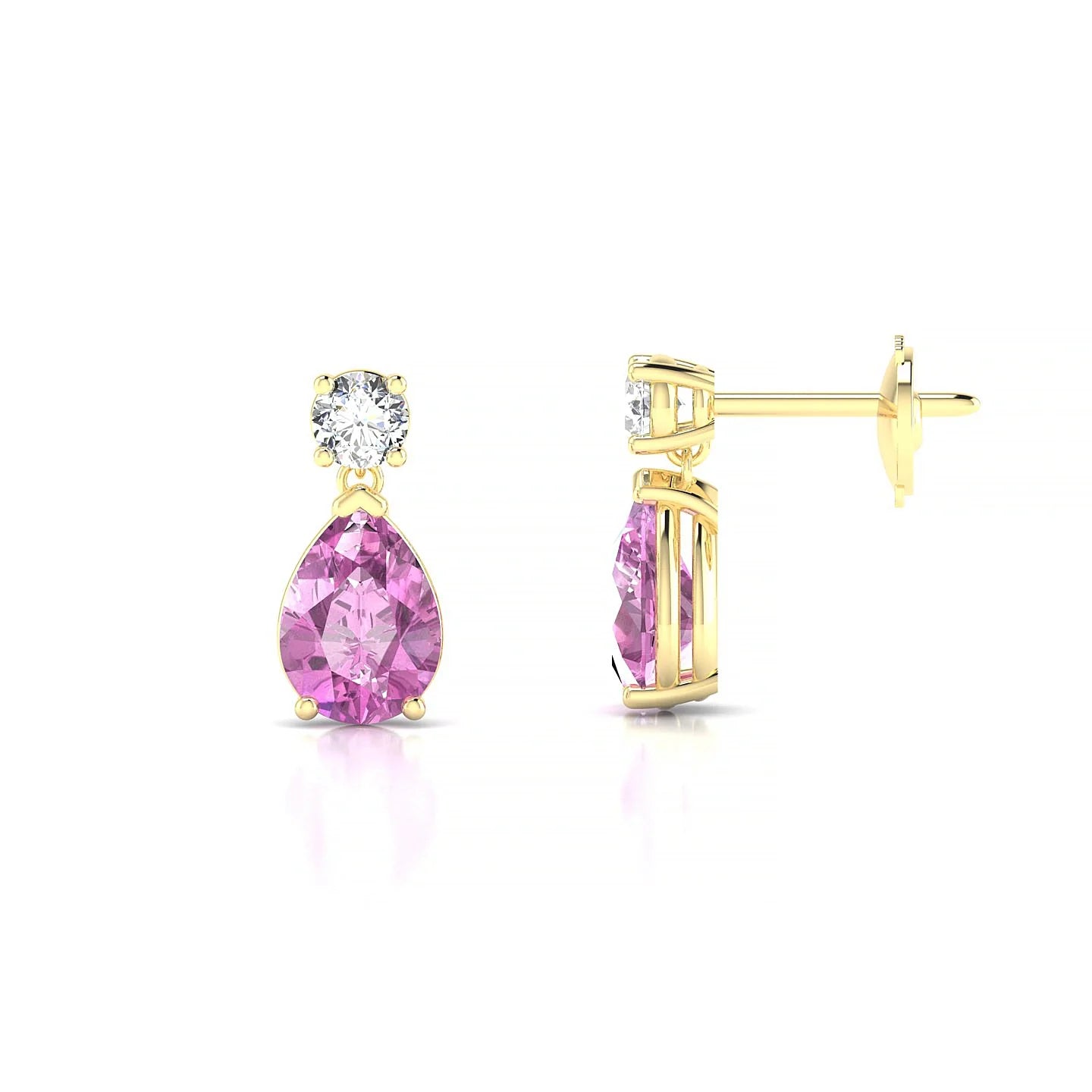 Flicker | 18k Yellow Gold 7 x 5 mm Pear Pink Sapphire Earrings