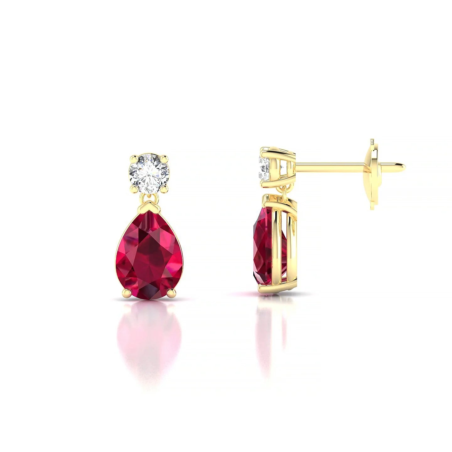 Flicker | 18k Yellow Gold 7 x 5 mm Pear Ruby Earrings